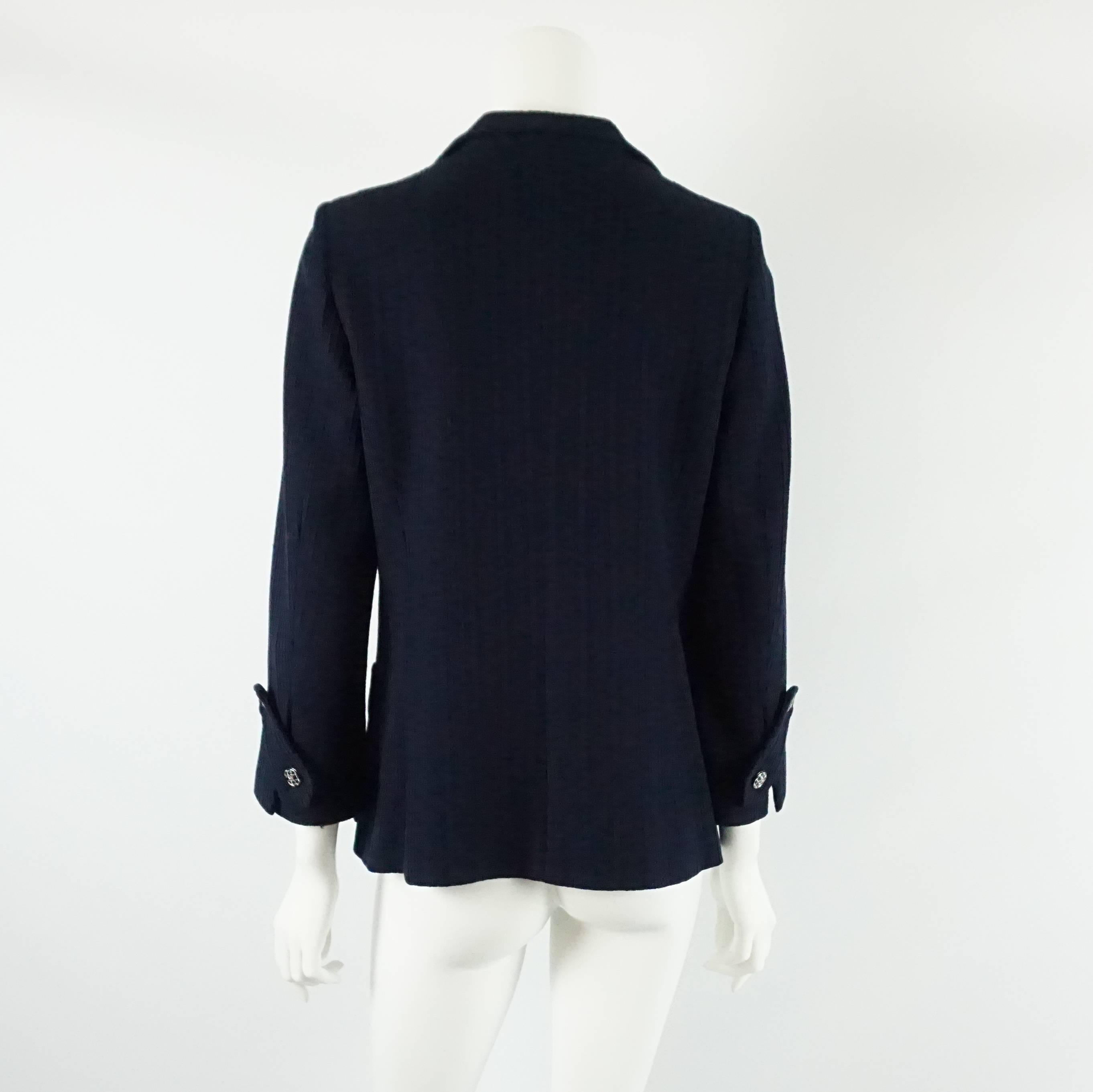 Black Chanel Navy Cotton Jacket with Enamel Buttons - 42