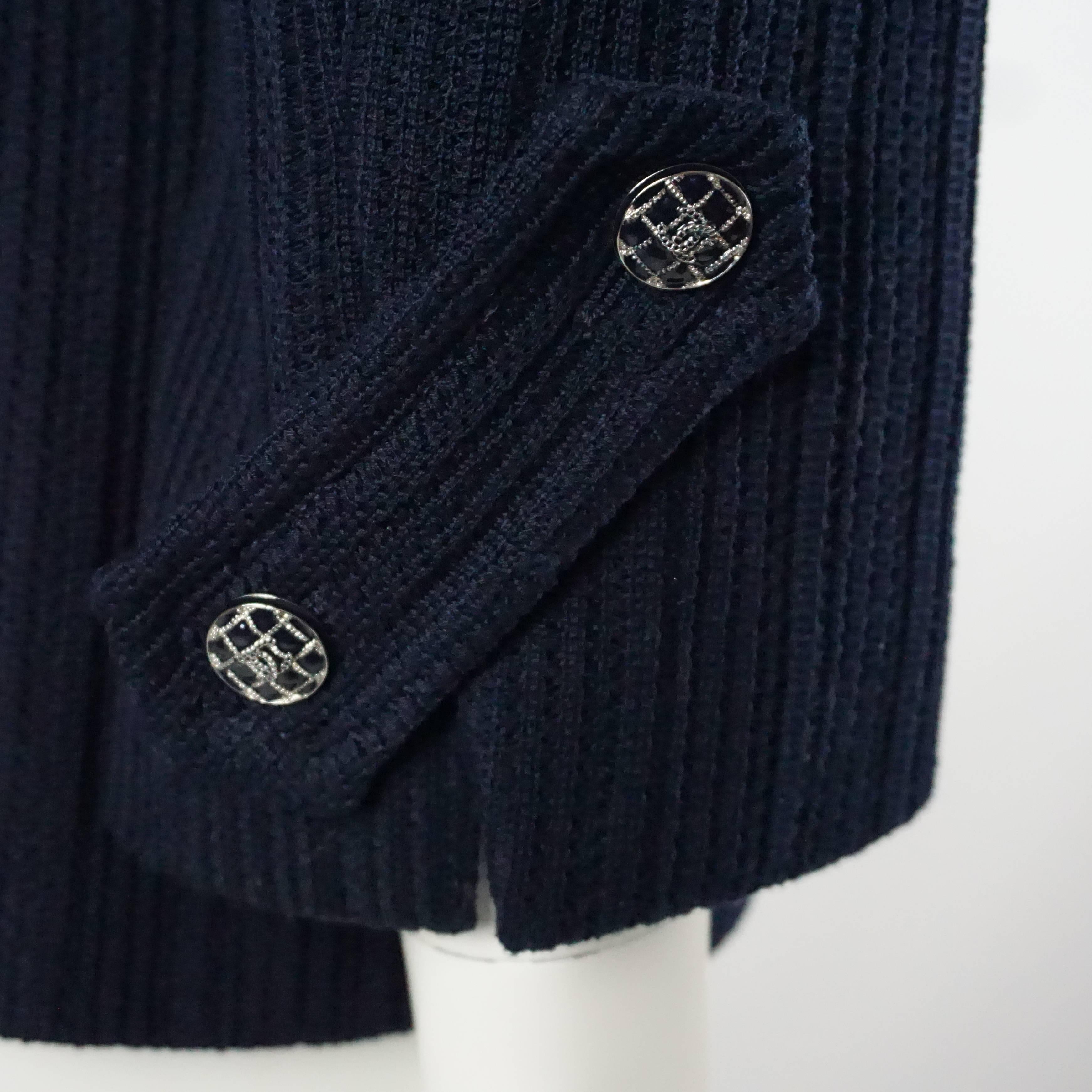 Women's Chanel Navy Cotton Jacket with Enamel Buttons - 42