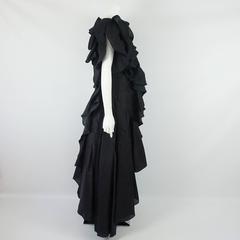 Akira Black Silk Sleeveless Coat with Large Ruffles - 8 - 1980's