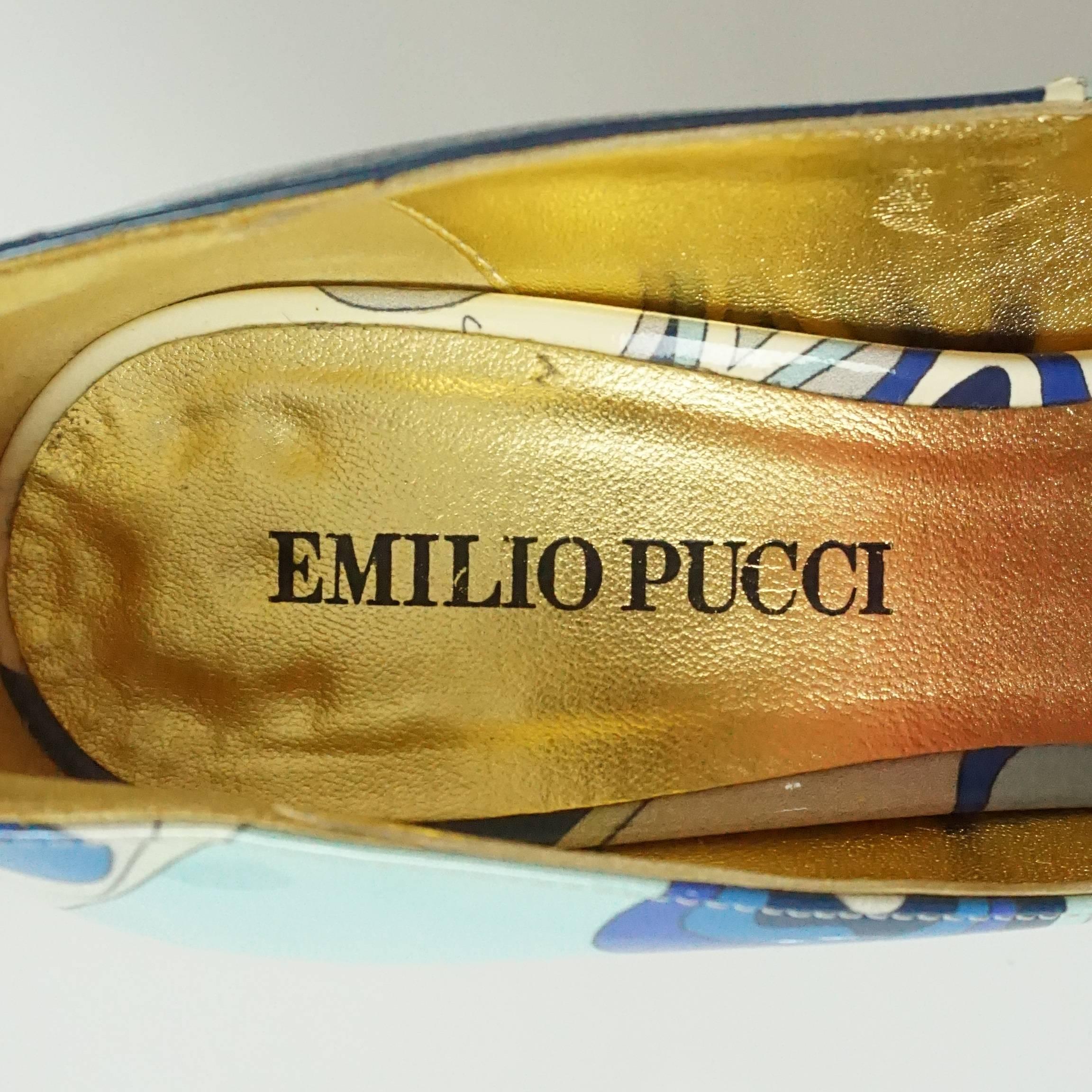 Emilio Pucci Blue Print Patent Peeptoe - 36 1