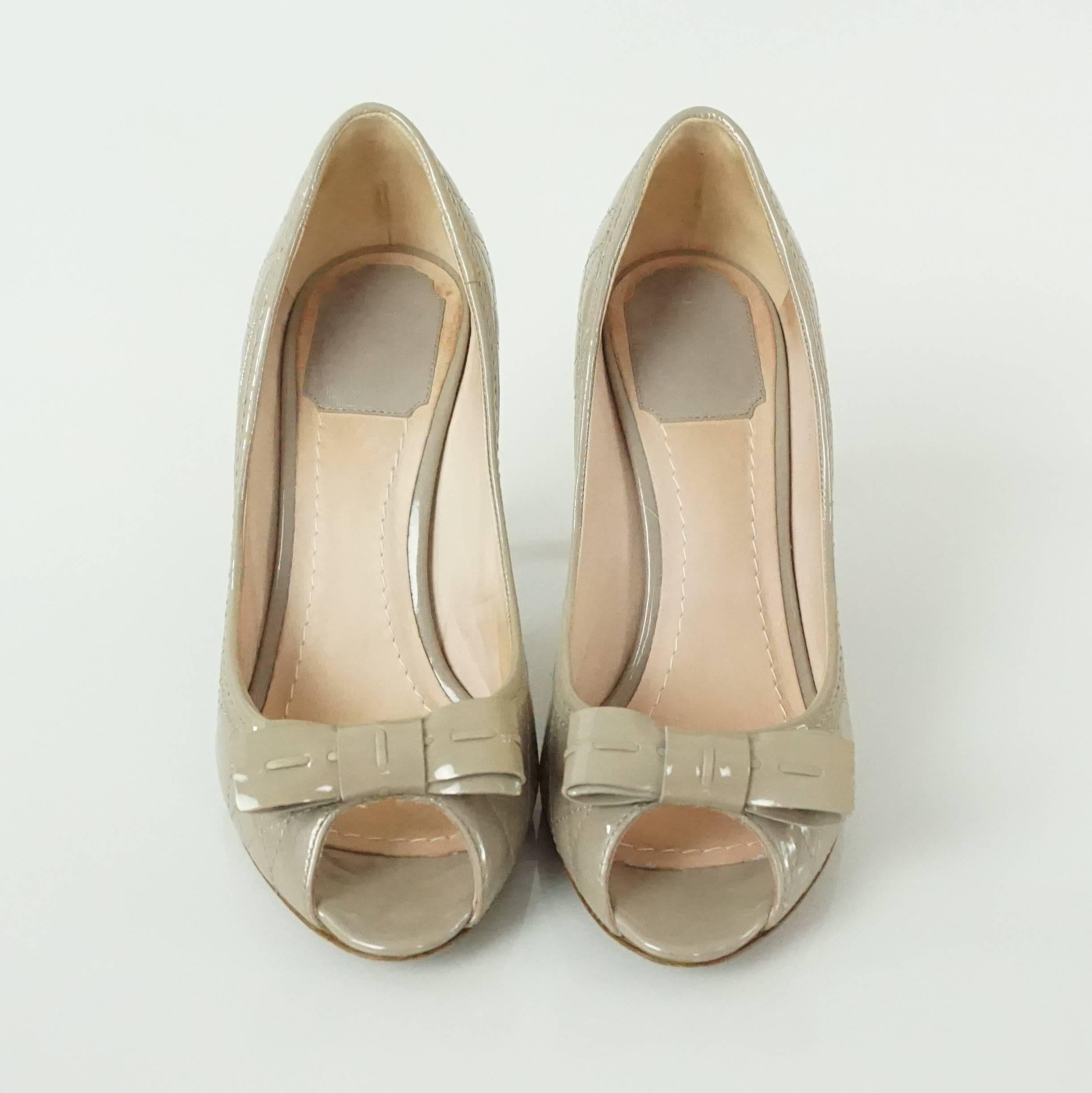Brown Christian Dior Taupe Patent Leather Peeptoe - 36.5