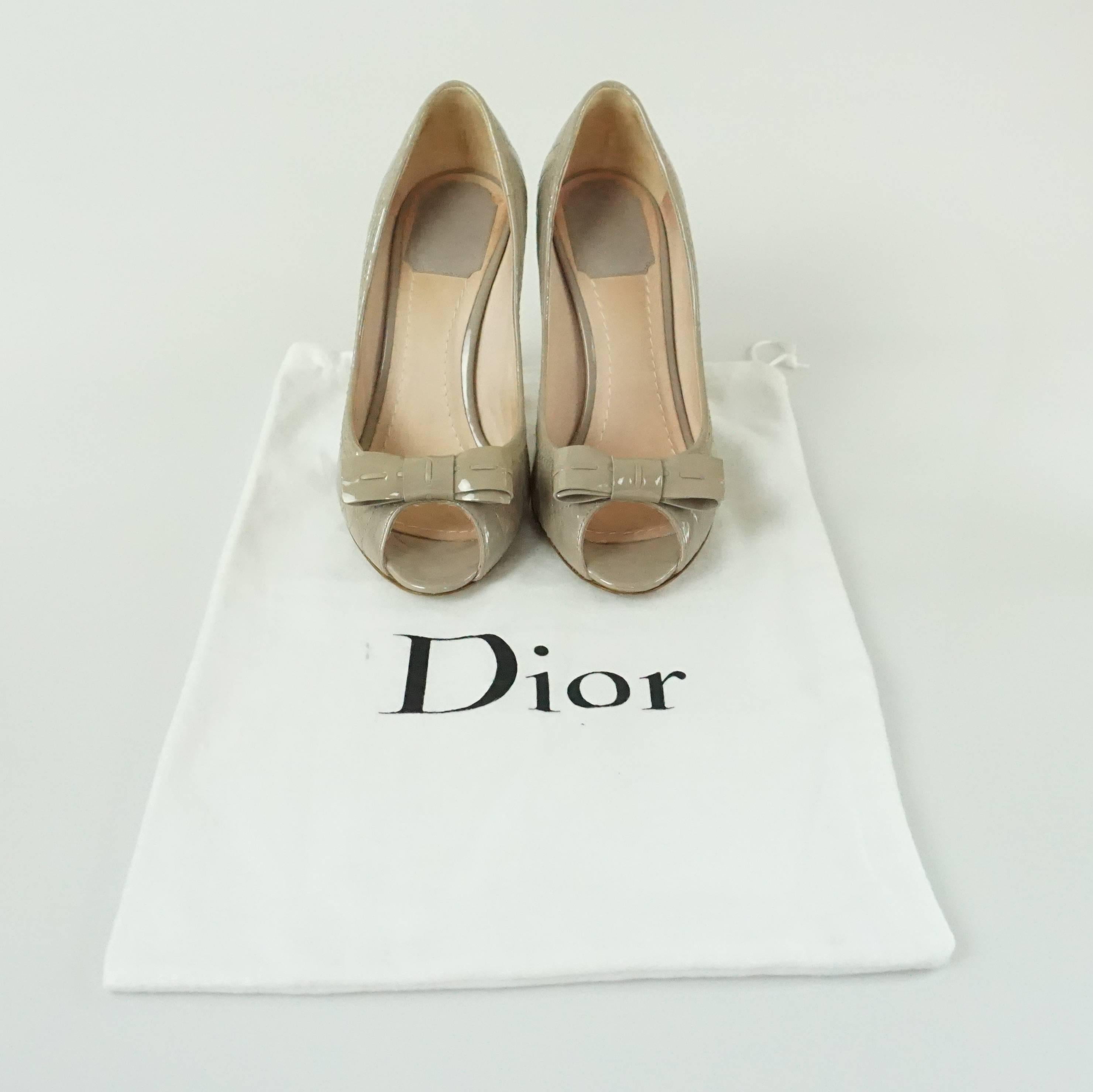 Christian Dior Taupe Patent Leather Peeptoe - 36.5 2