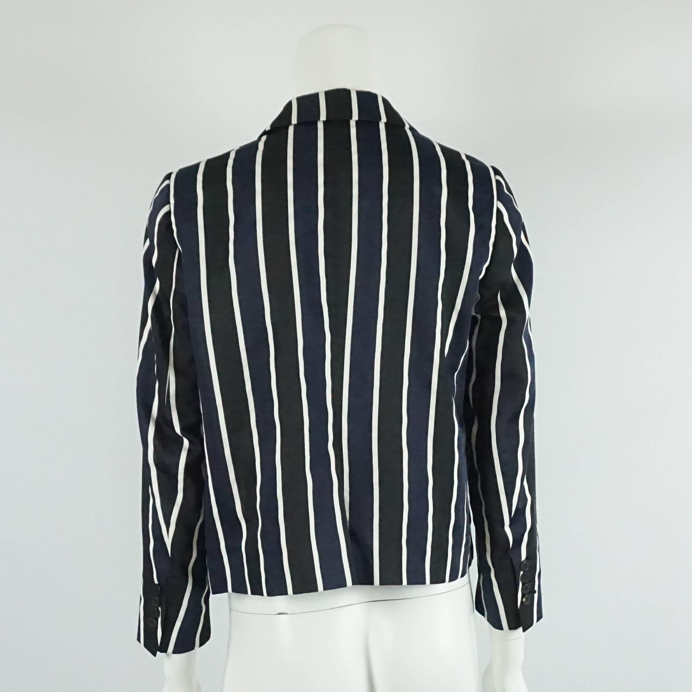 Black Dries Van Noten Navy and White Striped Silk Jacket - 40