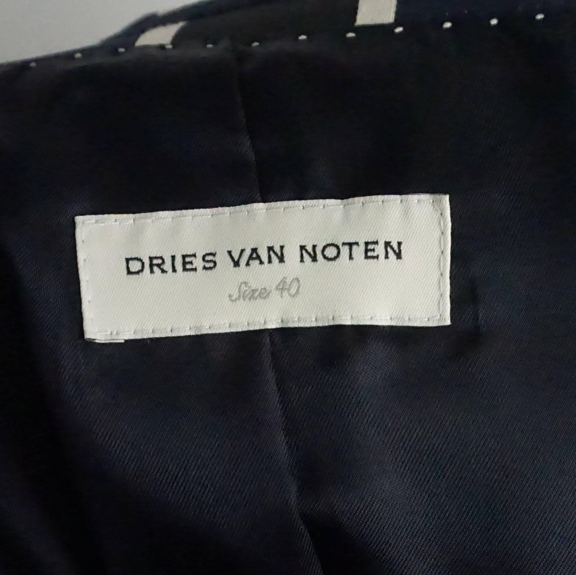 Dries Van Noten Navy and White Striped Silk Jacket - 40 In Good Condition In West Palm Beach, FL