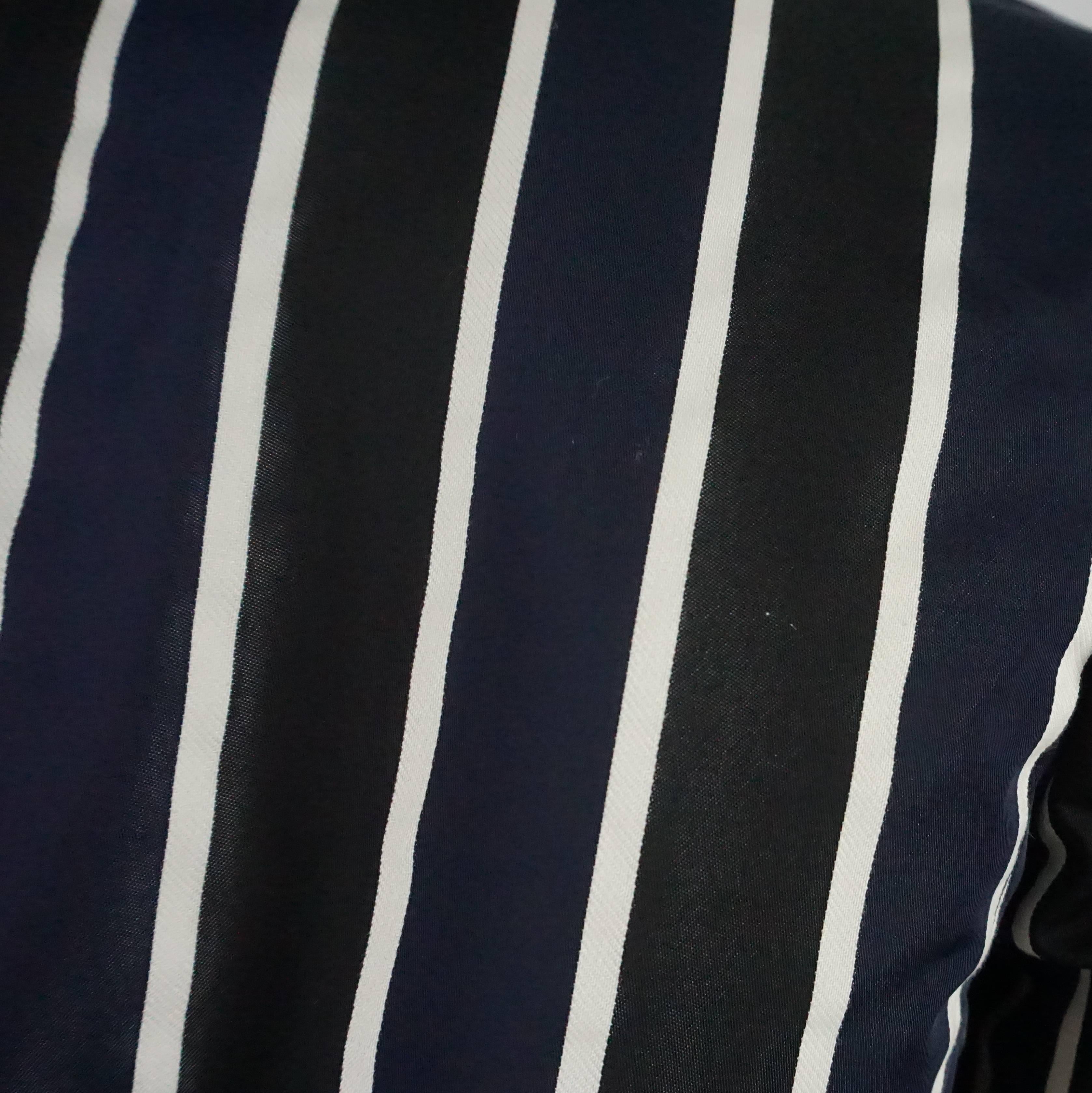 Dries Van Noten Navy and White Striped Silk Jacket - 40 1