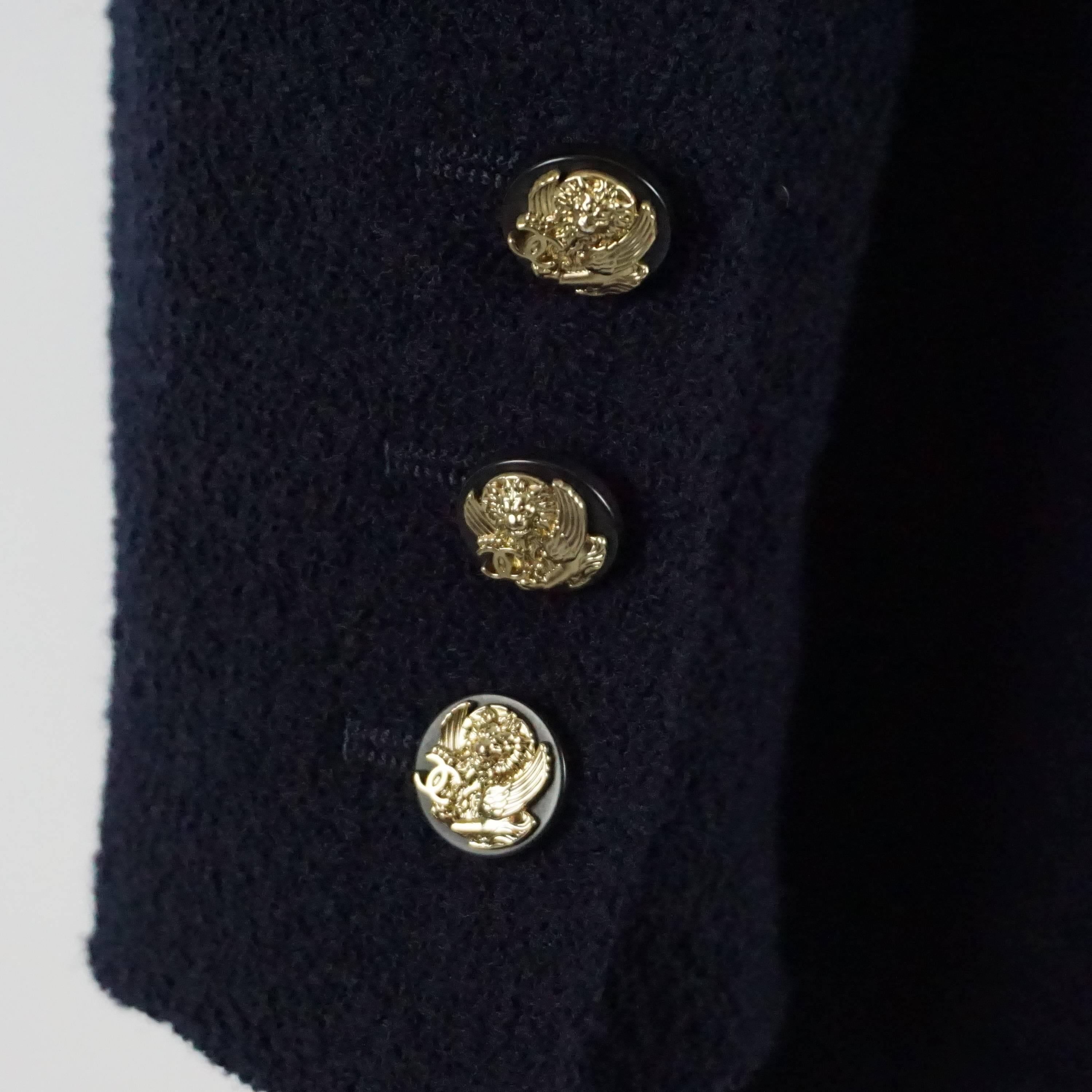 Women's Chanel Navy Wool Blend Jacket - 42 