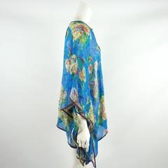 Sophie Hong Blue Floral Print Silk Chiffon Tunic Top - L