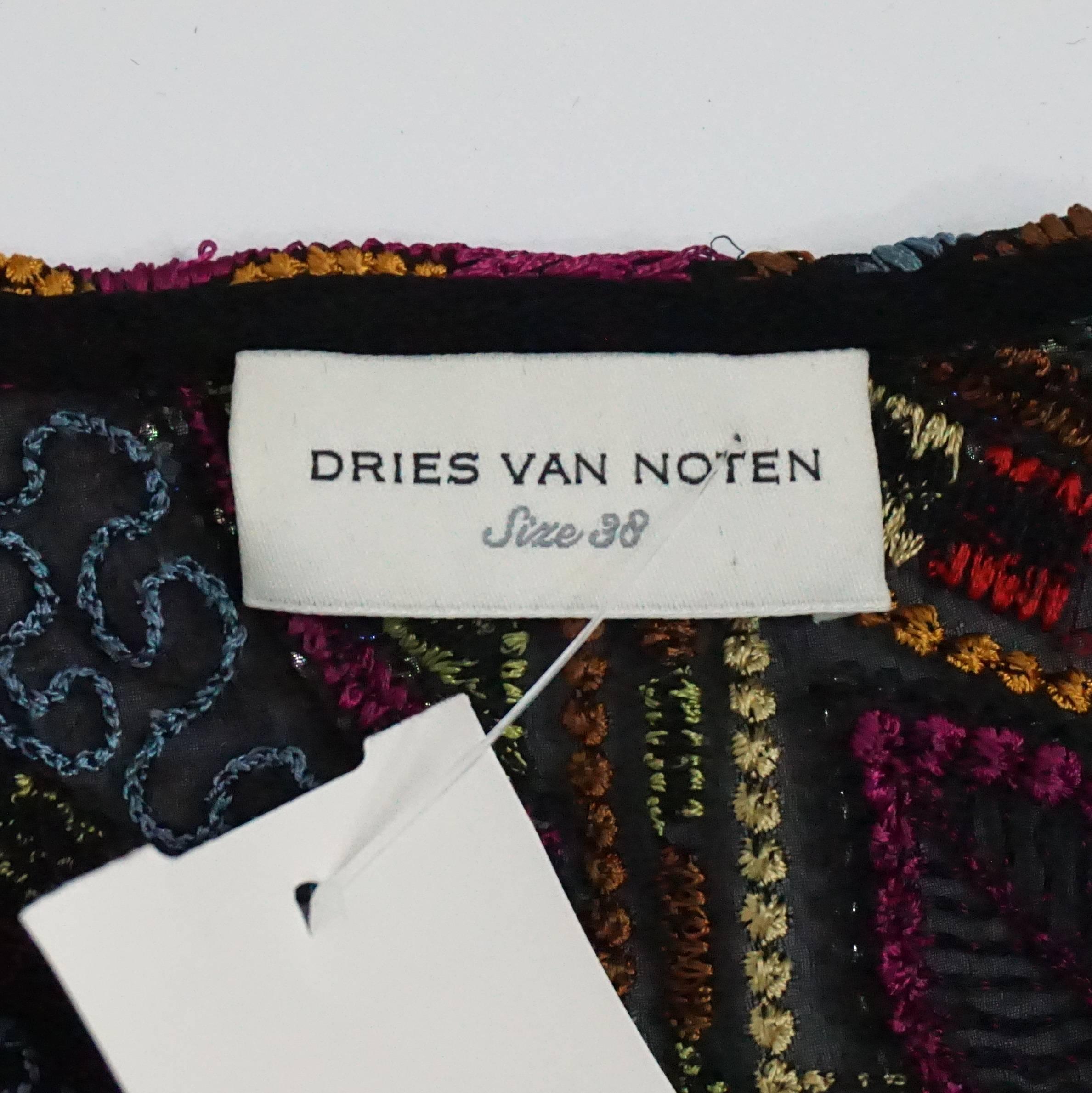 Dries Van Noten Multi Silk Embroidered and Beaded Blouse - 38 In Excellent Condition In West Palm Beach, FL