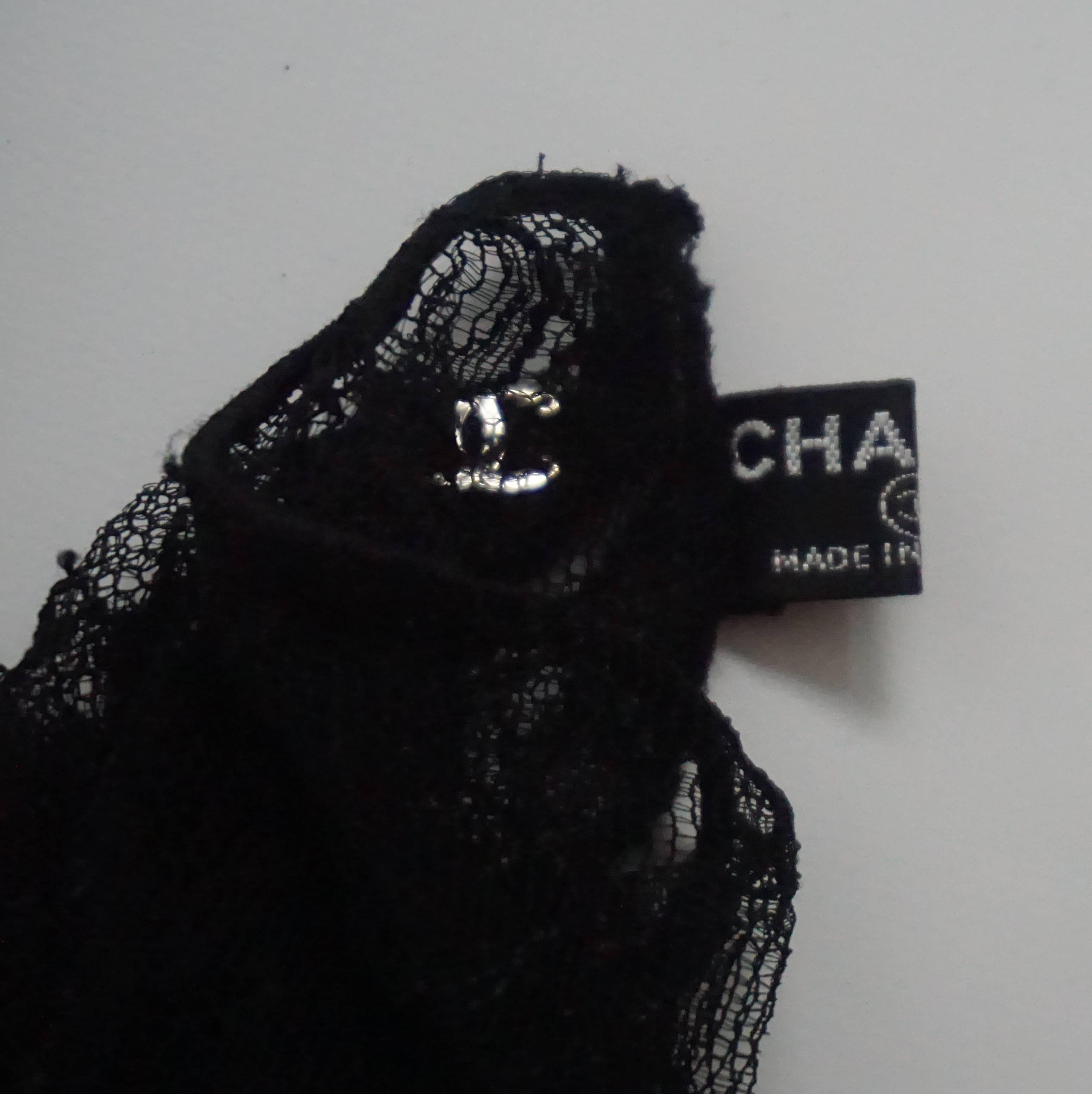 Chanel Black Lace Fingerless Gloves with 