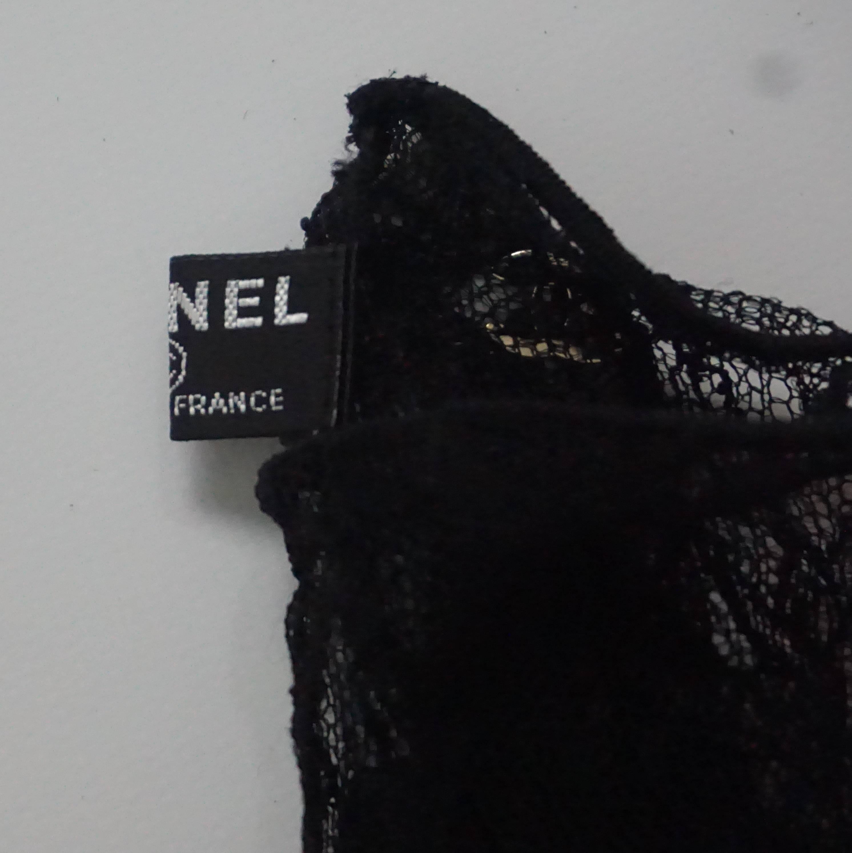 Chanel Black Lace Fingerless Gloves with 