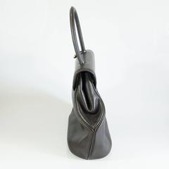 Delvaux Brown Pebbled Leather Top Handle Bag