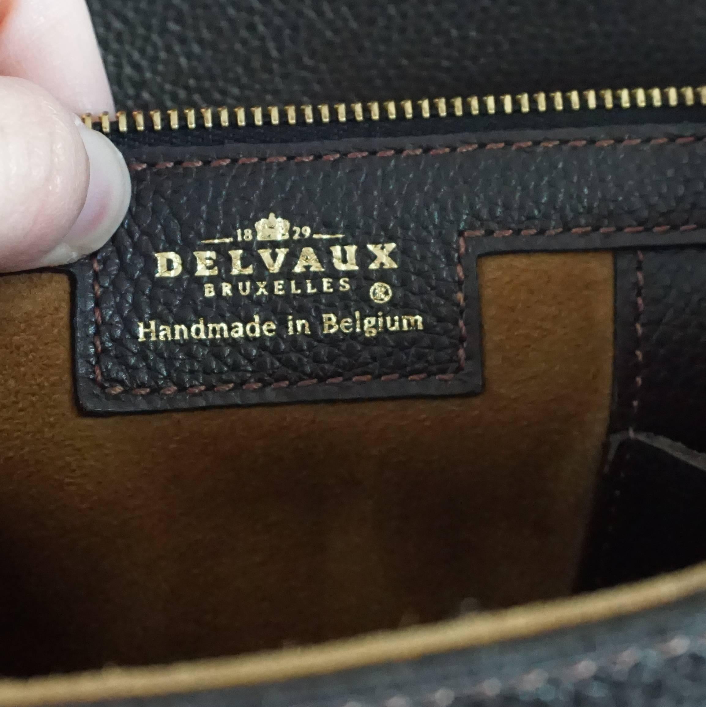 Delvaux Brown Pebbled Leather Top Handle Bag  1