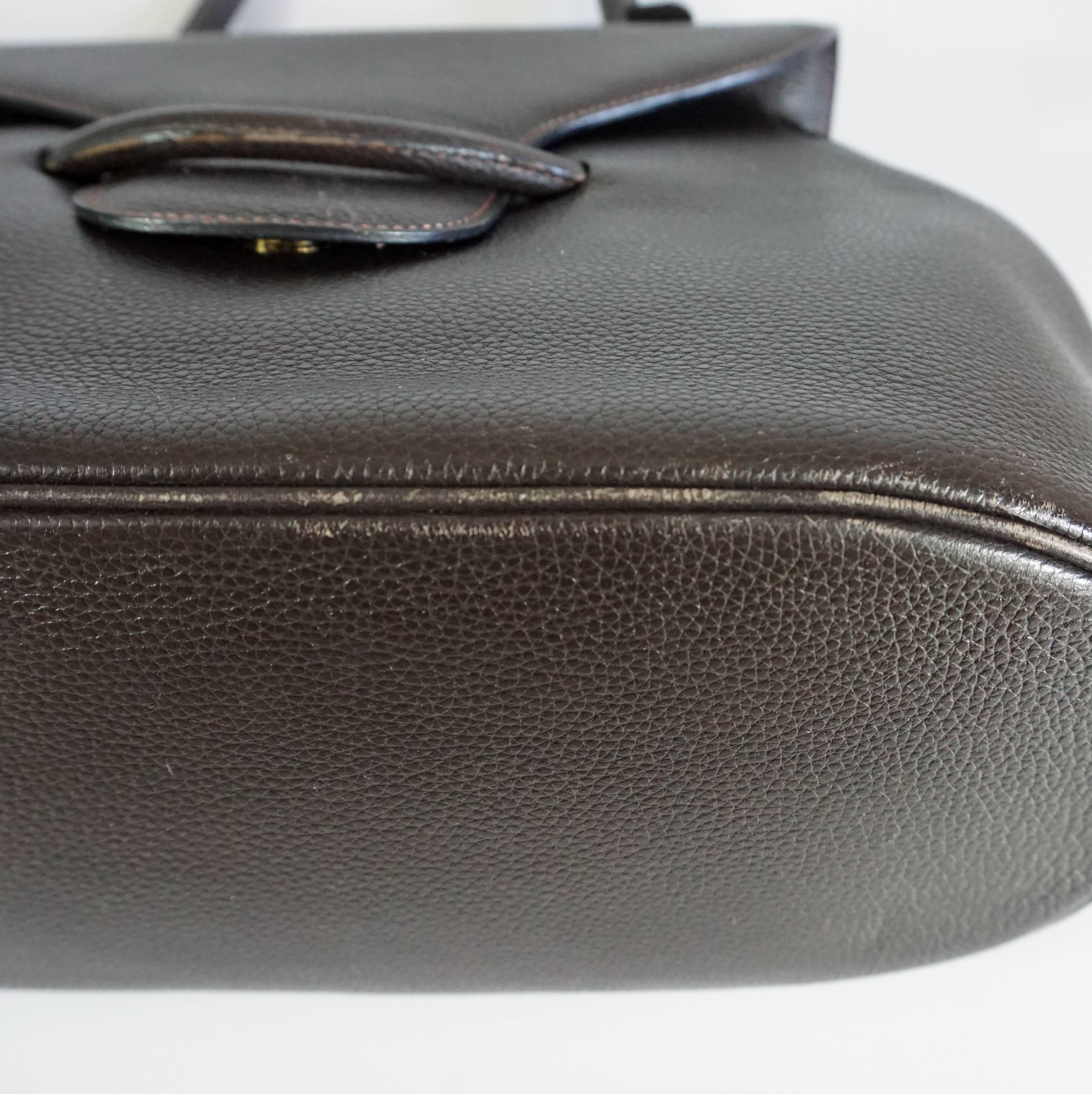 Delvaux Brown Pebbled Leather Top Handle Bag  2