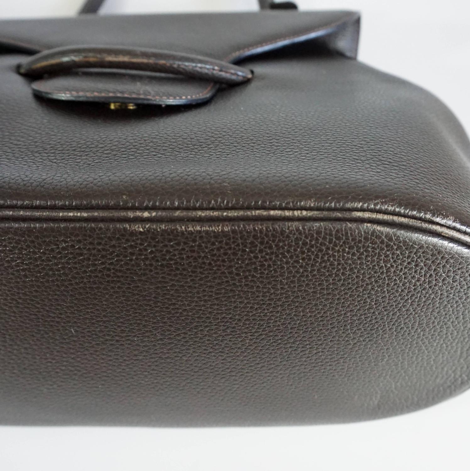 Delvaux Brown Pebbled Leather Top Handle Bag For Sale at 1stdibs
