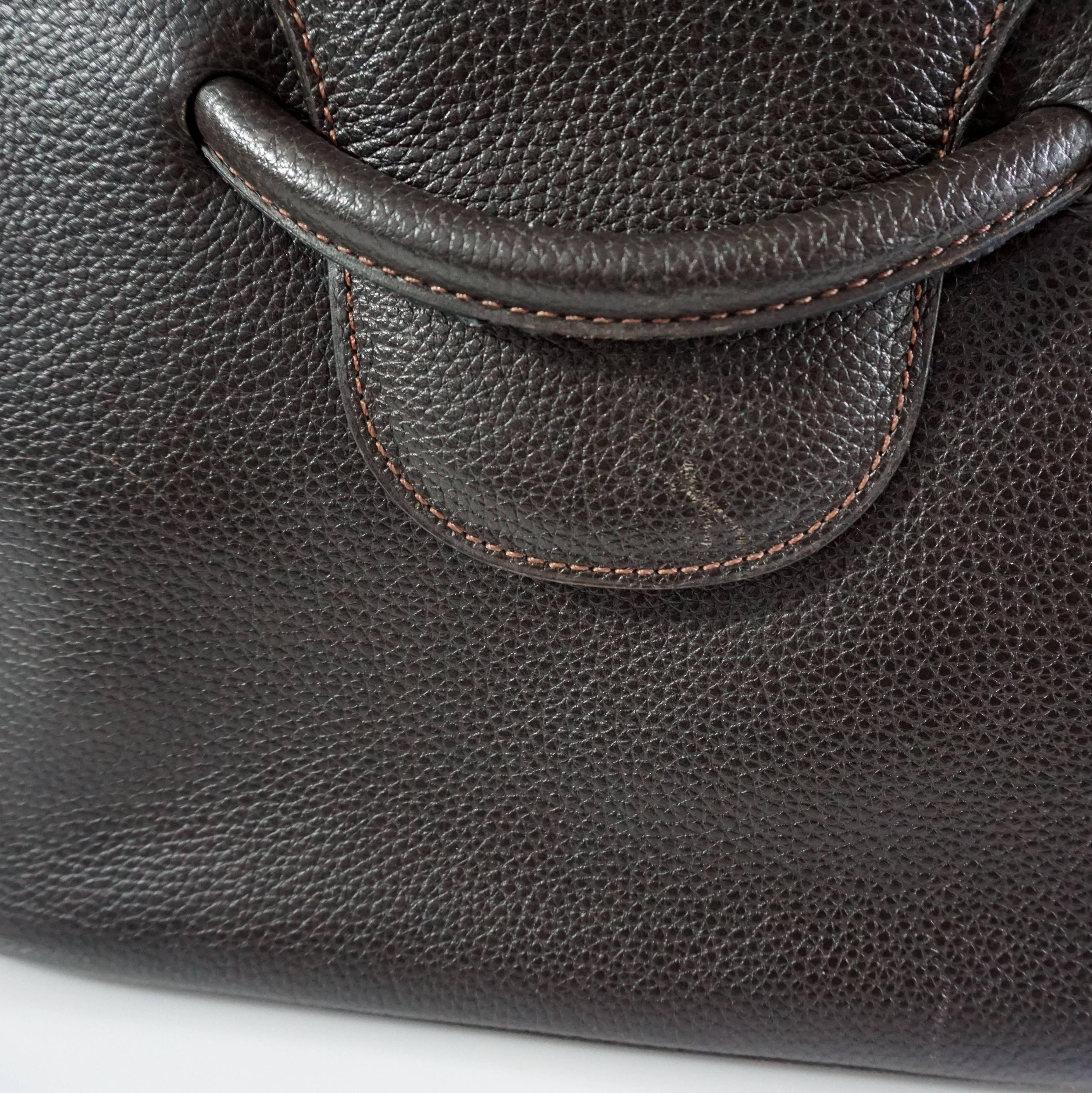 Delvaux Brown Pebbled Leather Top Handle Bag  3
