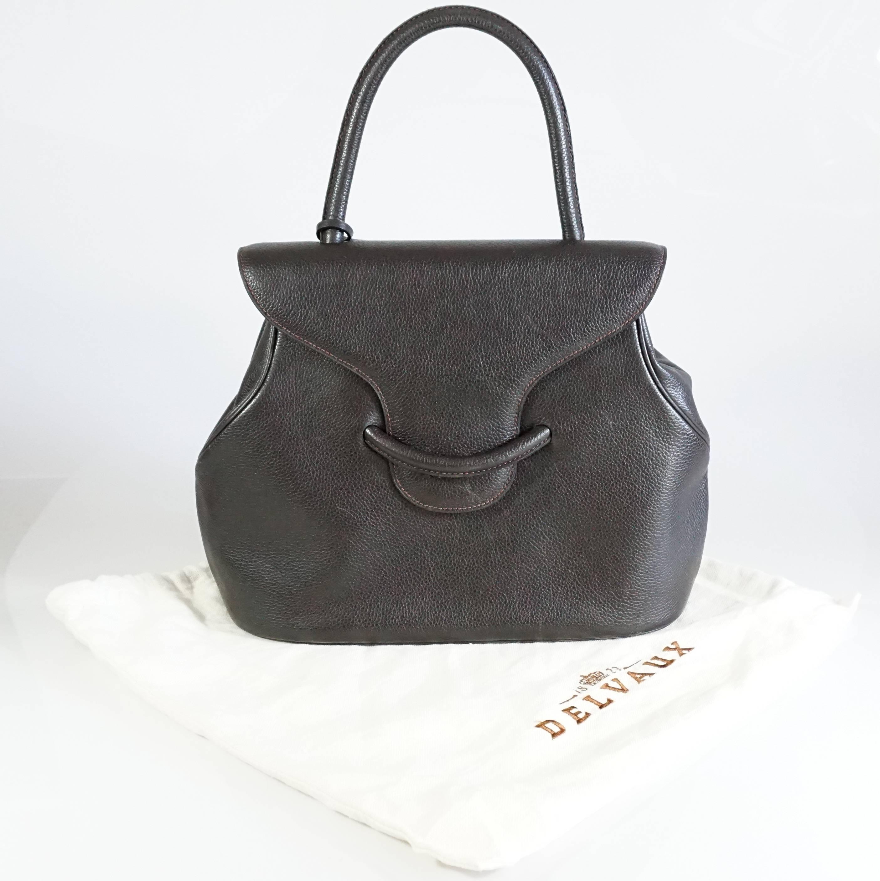 Delvaux Brown Pebbled Leather Top Handle Bag  5
