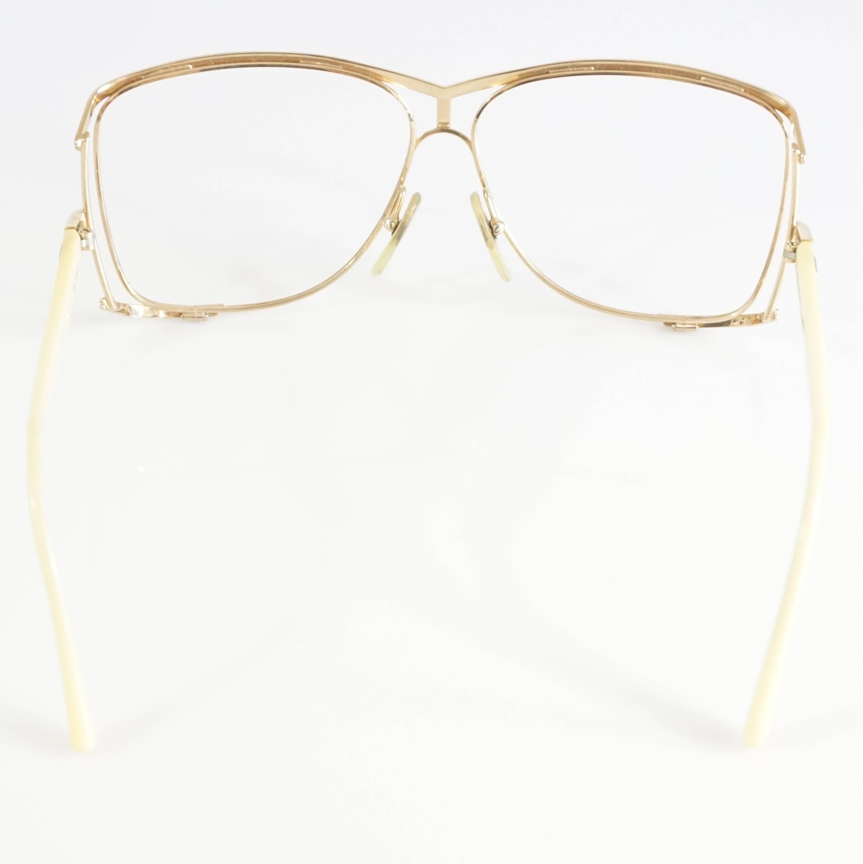 White Christian Dior Gold Thin Frames - 1970's