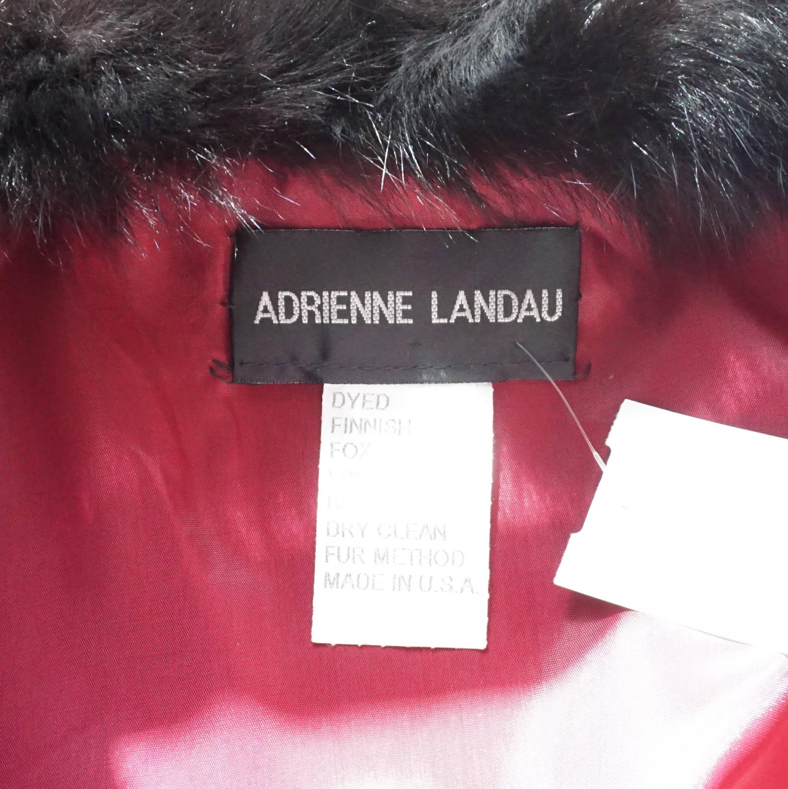 Black Adrienne Landau Red Velvet and Multi Embroidered Cape with Fox Trim - 10