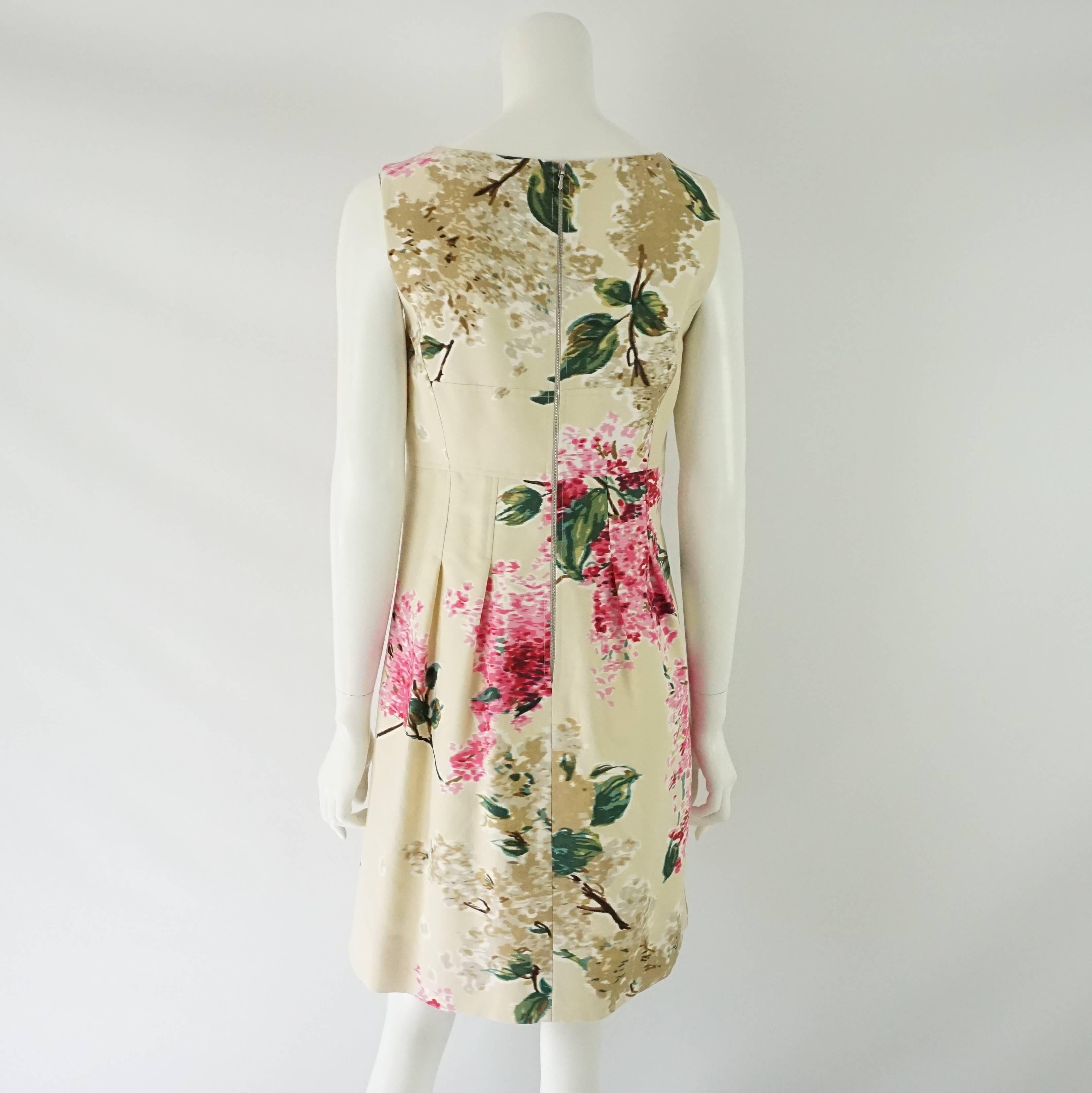 Beige Lela Rose Tan and Pink Floral Print Sleeveless Dress - 6