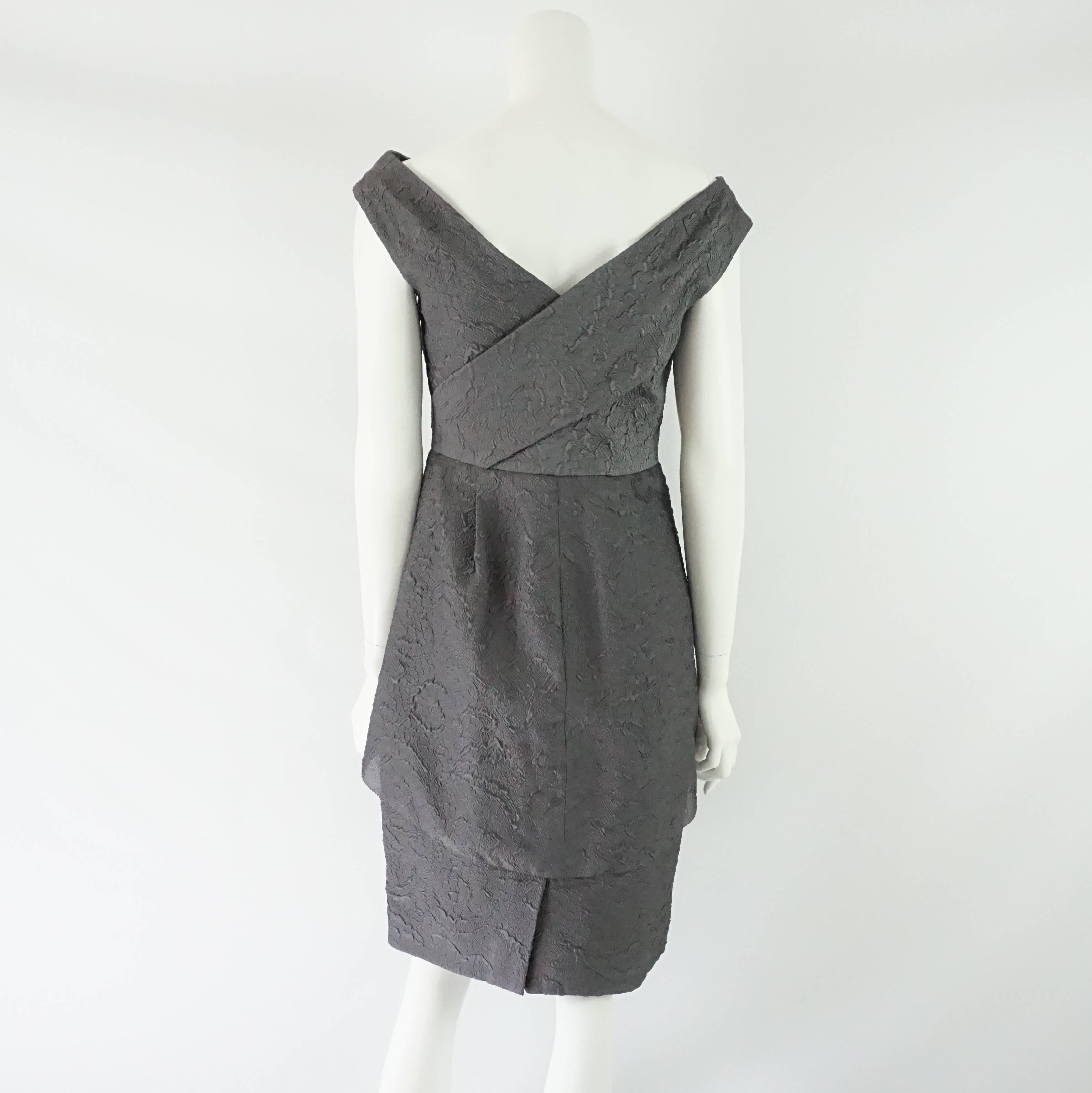 Gray Lela Rose Charcoal Sleeveless Dress with Layered Front - 6