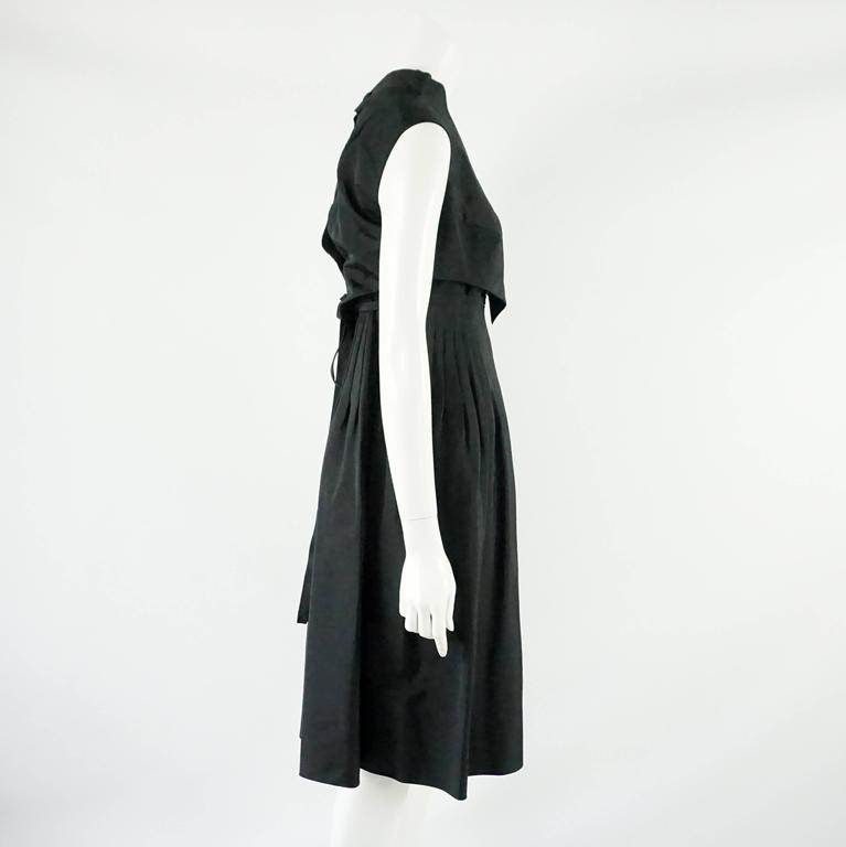 Pauline Trigere Black Silk Pleated Spaghetti Strap Dress - M - 1980's ...