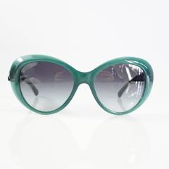Chanel Teal Sunglasses with Leather Camellia Sides