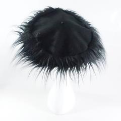 Chanel Black Wool Beret with Faux Fur Trim - circa 1993