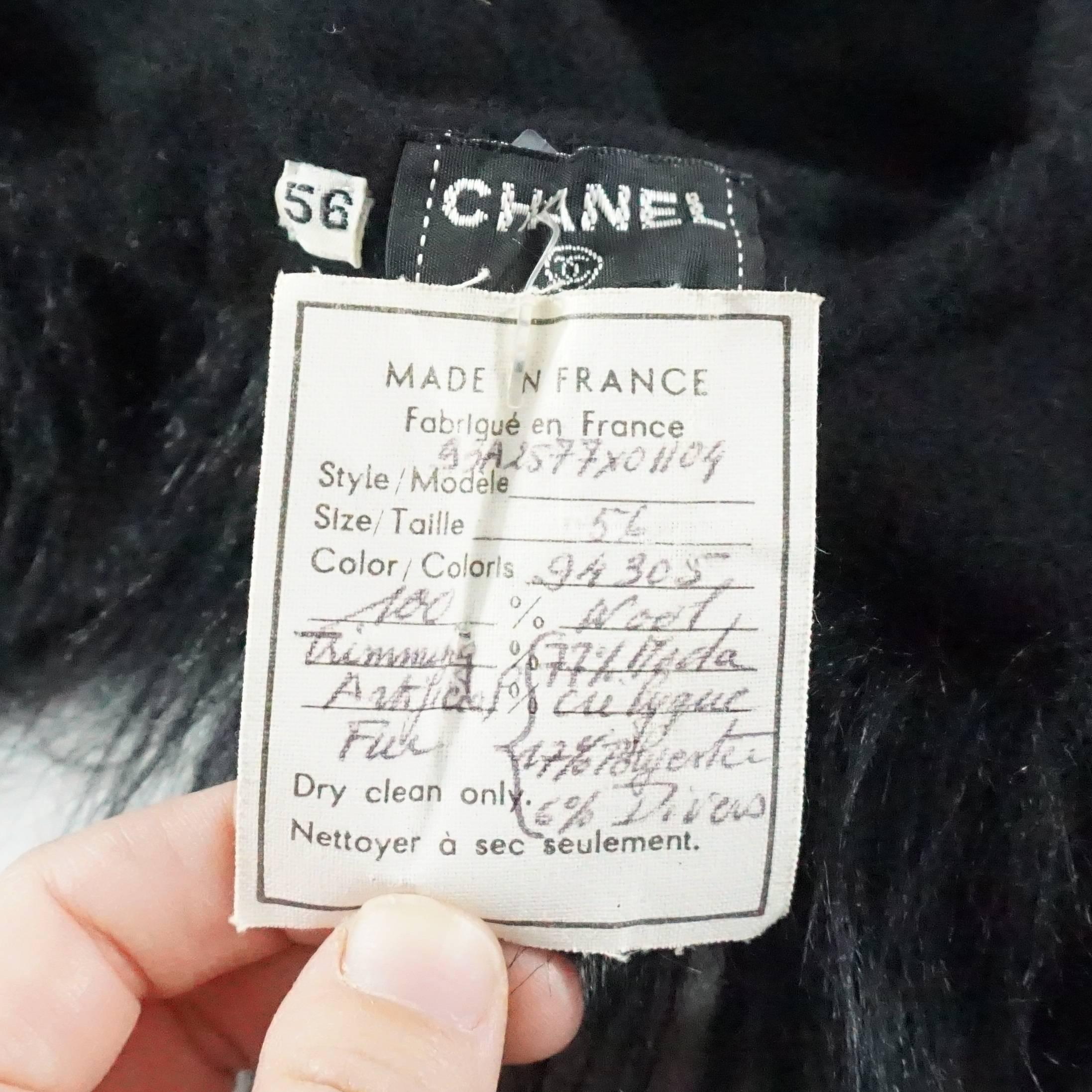 Chanel Black Wool Beret with Faux Fur Trim - circa 1993 2