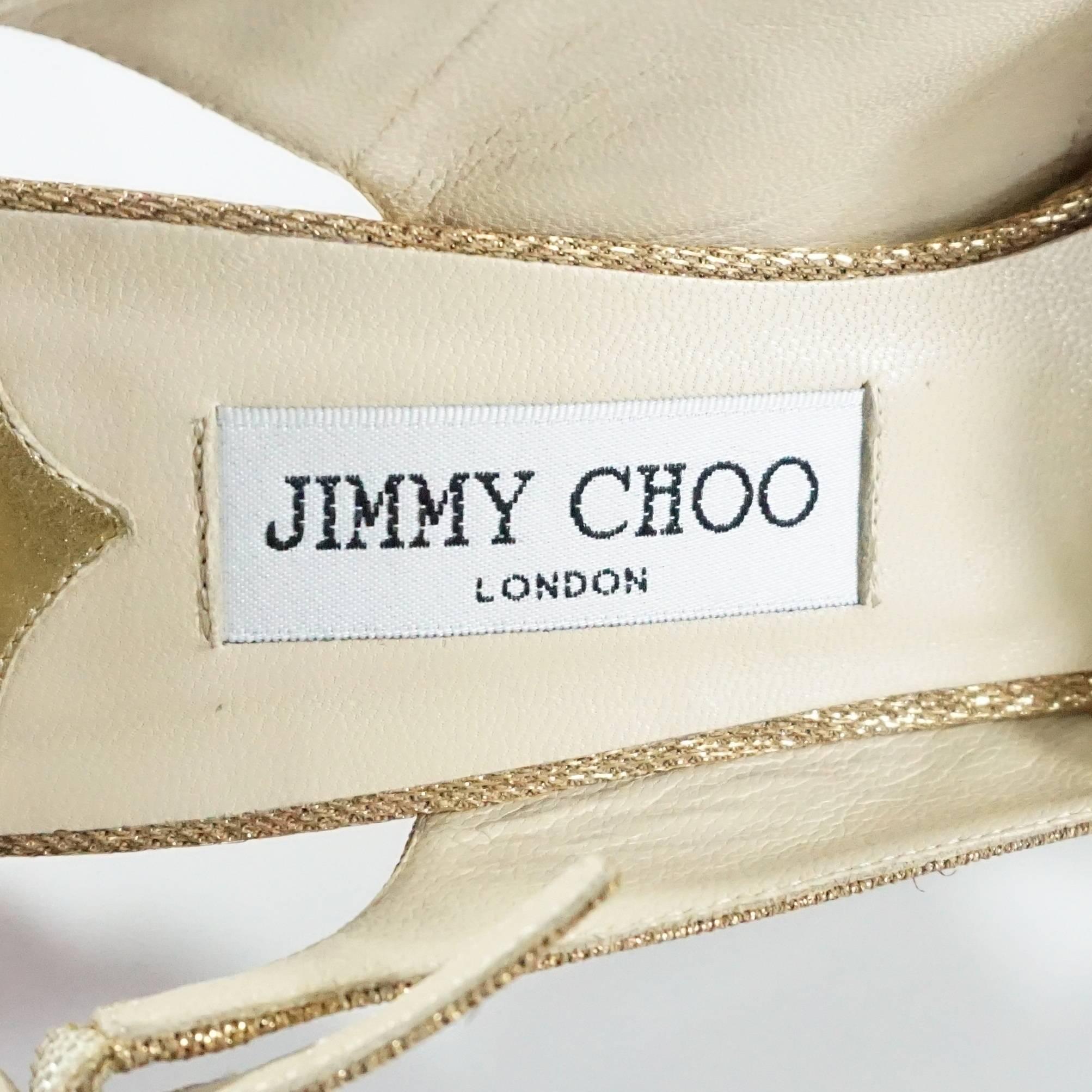 Jimmy Choo Gold Fabric Slingback Heels - 40 In Excellent Condition In West Palm Beach, FL