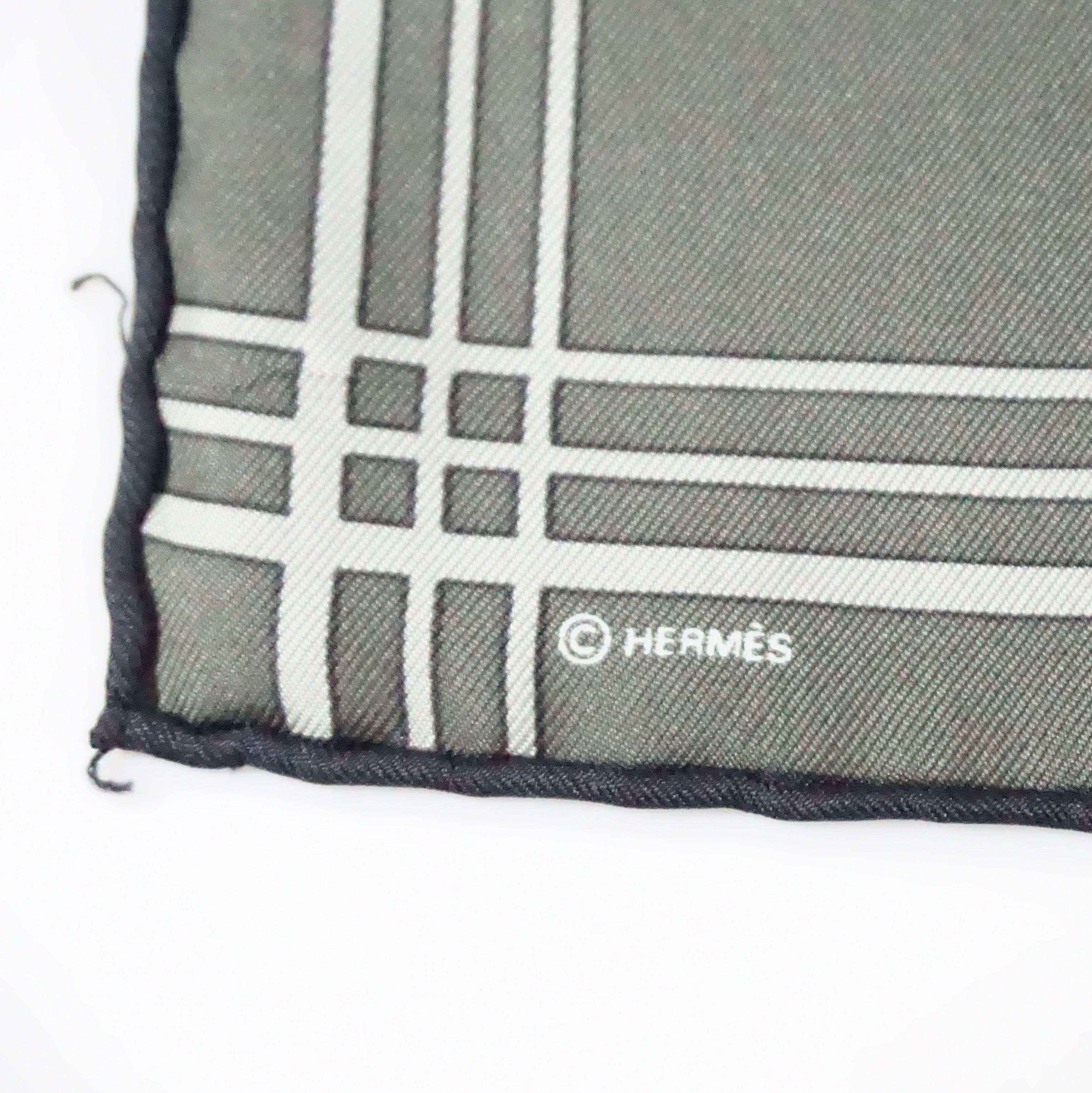 Hermes Silk Black, Gray, and Olive Astronomy Print Pocket Square 1