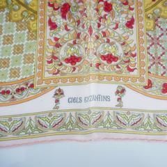 Hermes Pink Silk Chiffon "Ciels Byzantins" Print Pocket Square