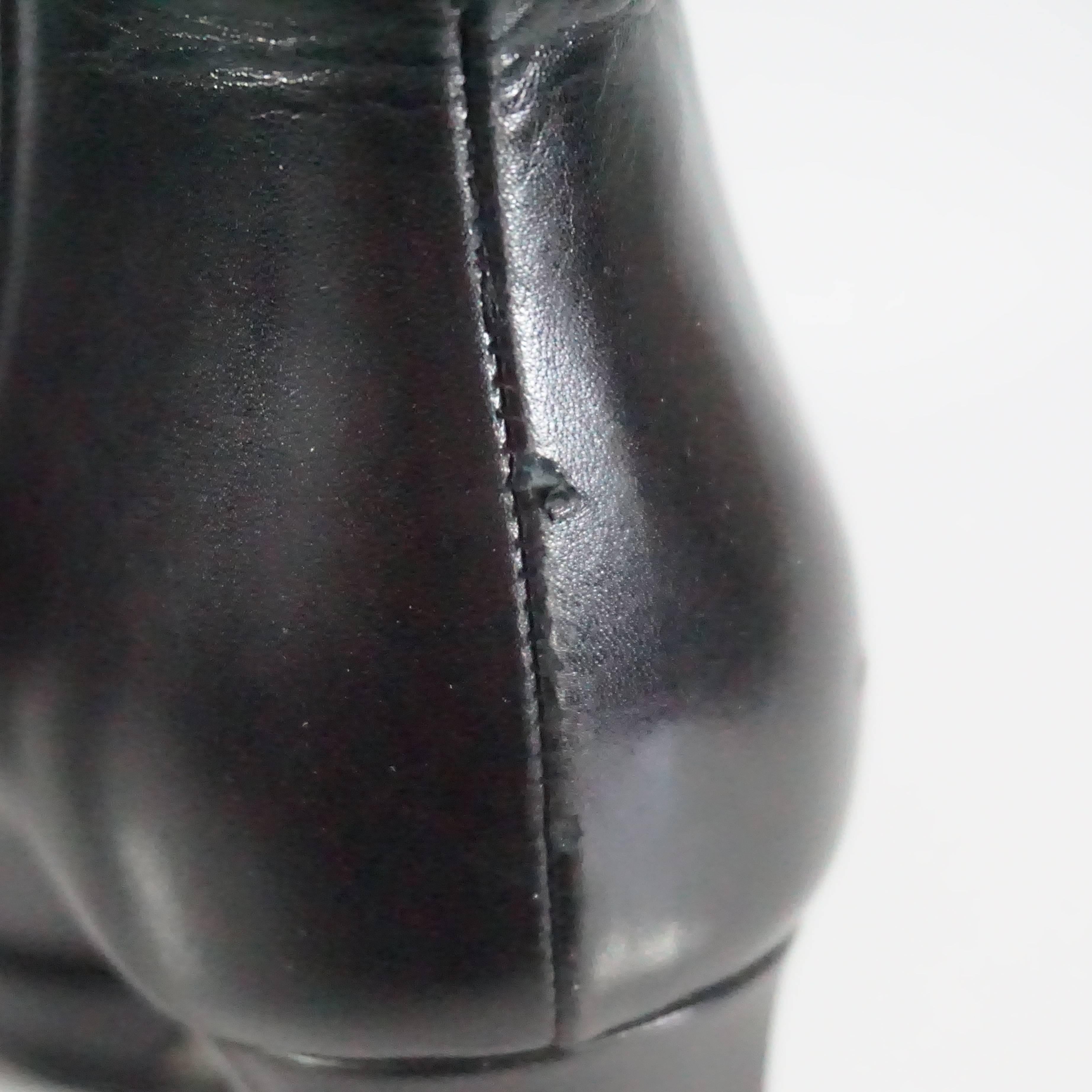 Women's Chanel Black Leather Platform Ankle Boots - 37.5
