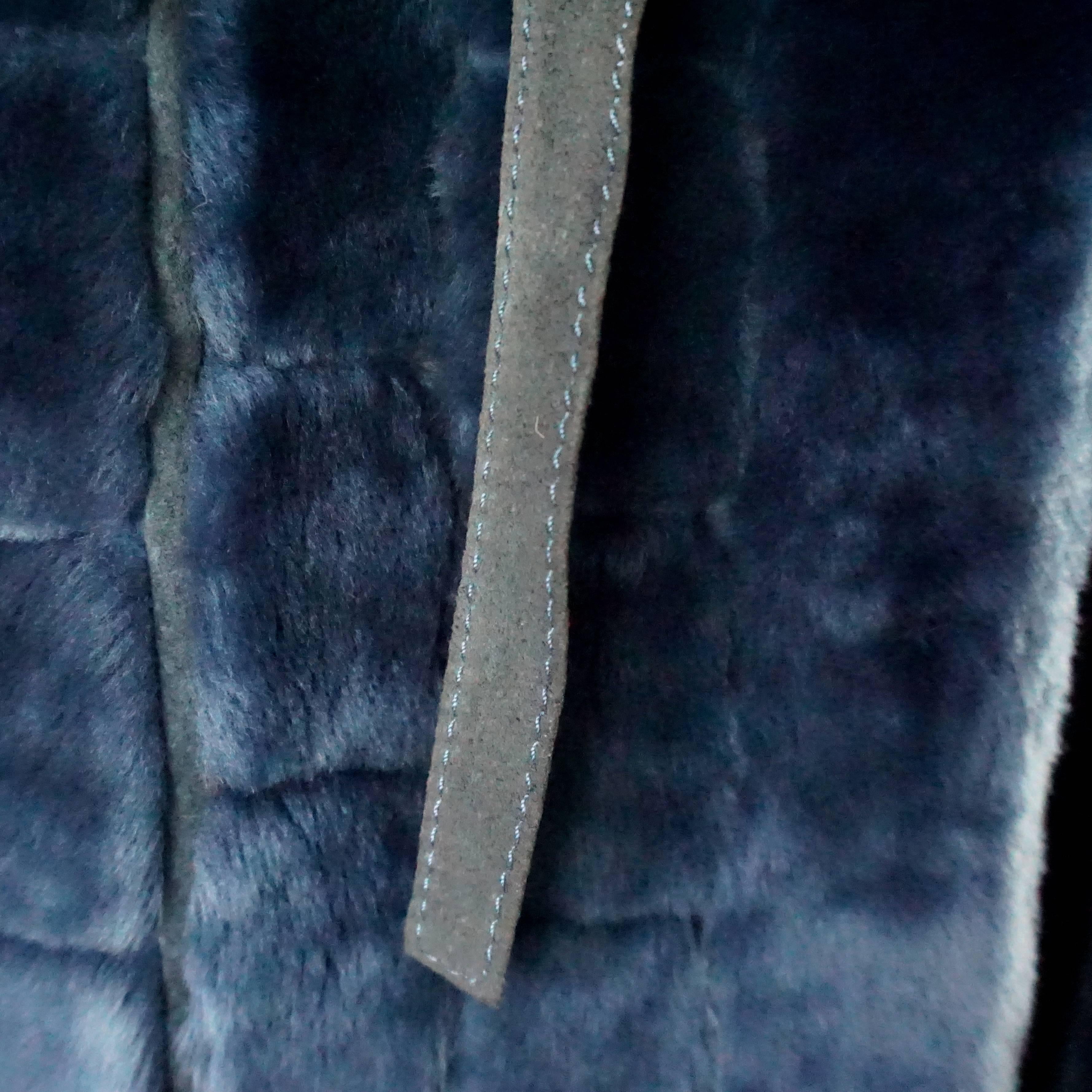 Black Christian Dior Vintage Blue Faux Fur Coat - L - 1990's 