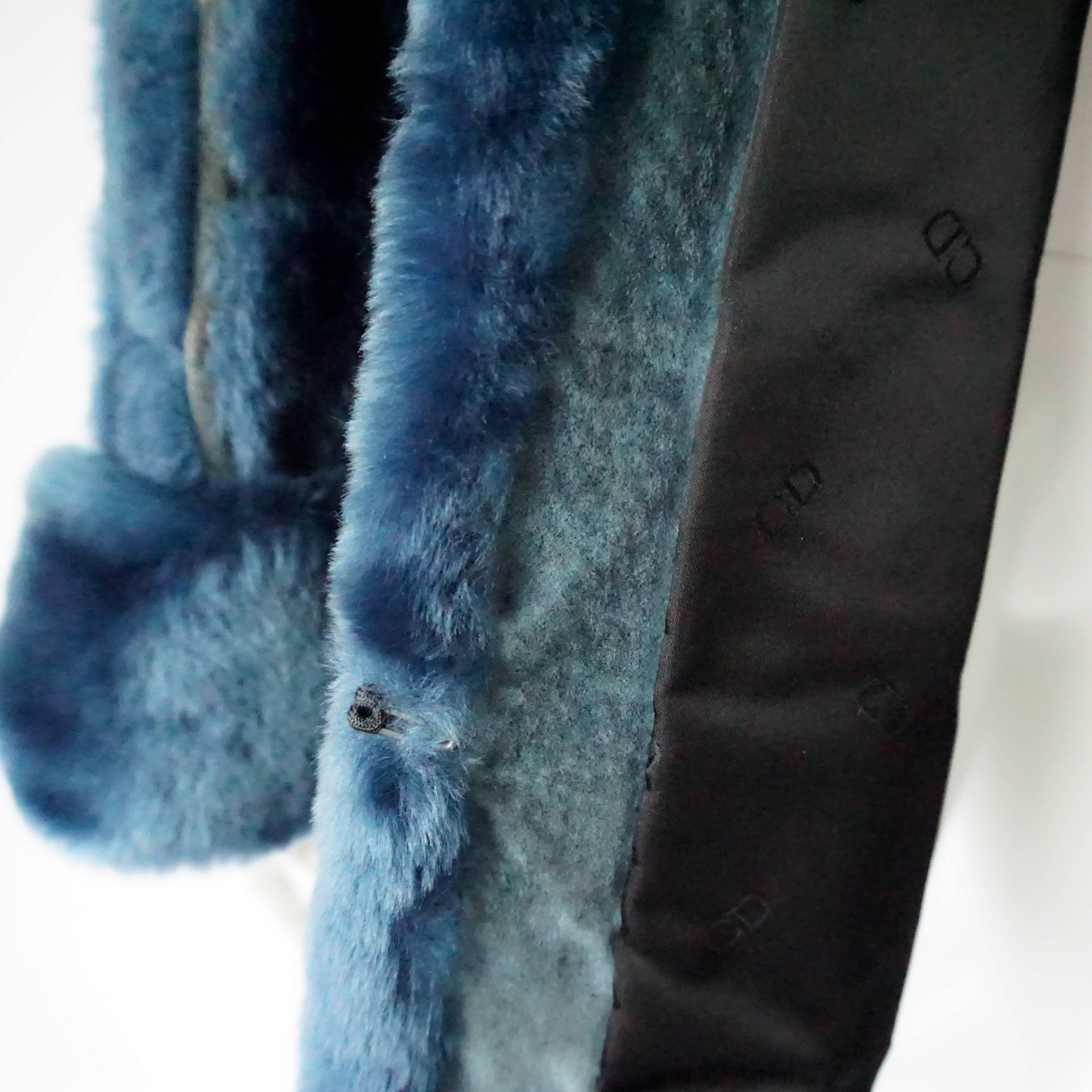 Christian Dior Vintage Blue Faux Fur Coat - L - 1990's  In Fair Condition In West Palm Beach, FL