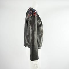 Roberto Cavalli Black Leather Stone and Sequin Embellished Jacket-Size 44