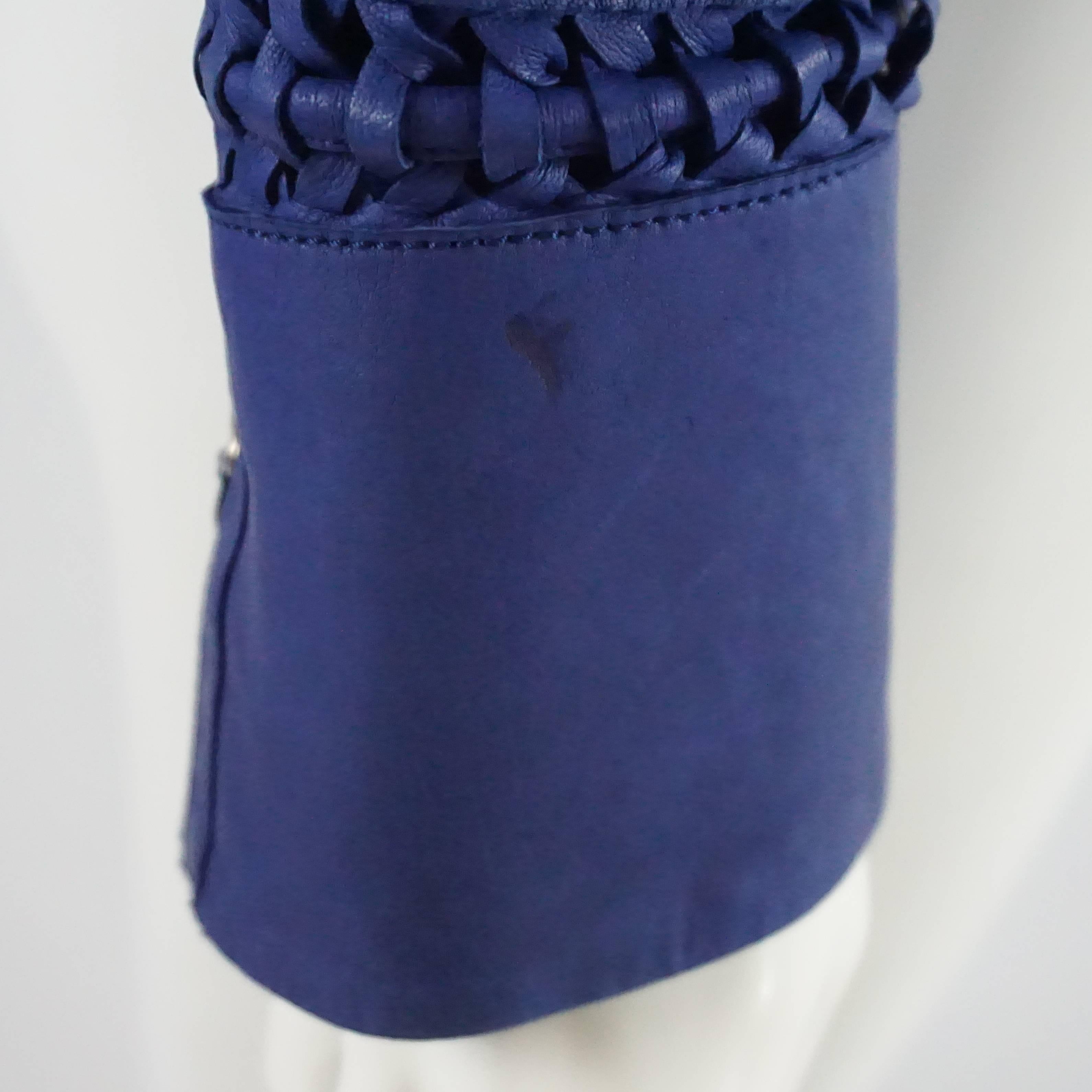 Roberto Cavalli Blue Leather with Front Zip and Braided Detail - 44 3