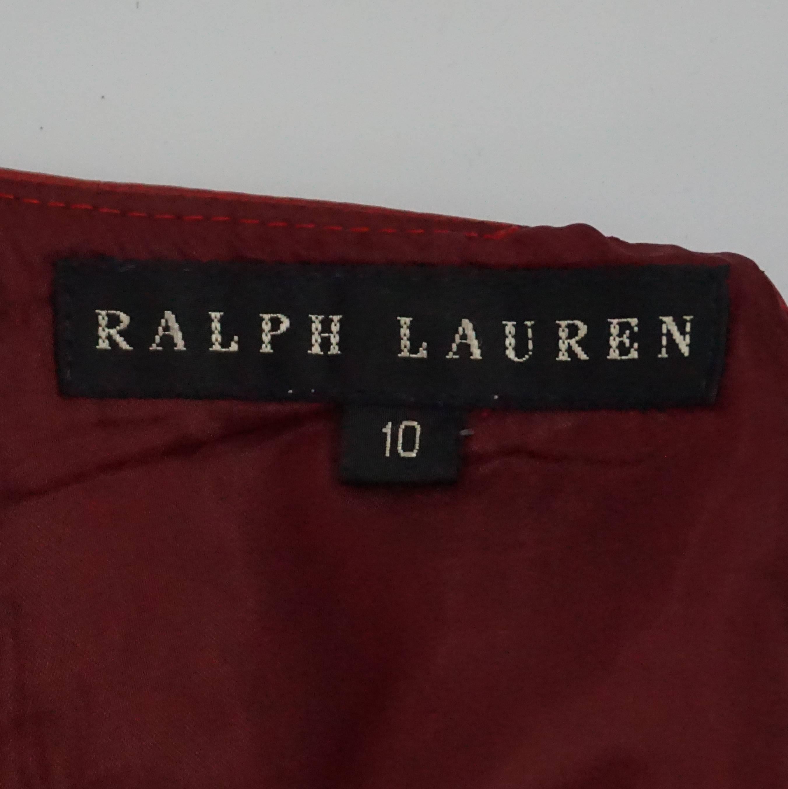 Ralph Lauren Red Leather Skirt with Embroidery - 10 1