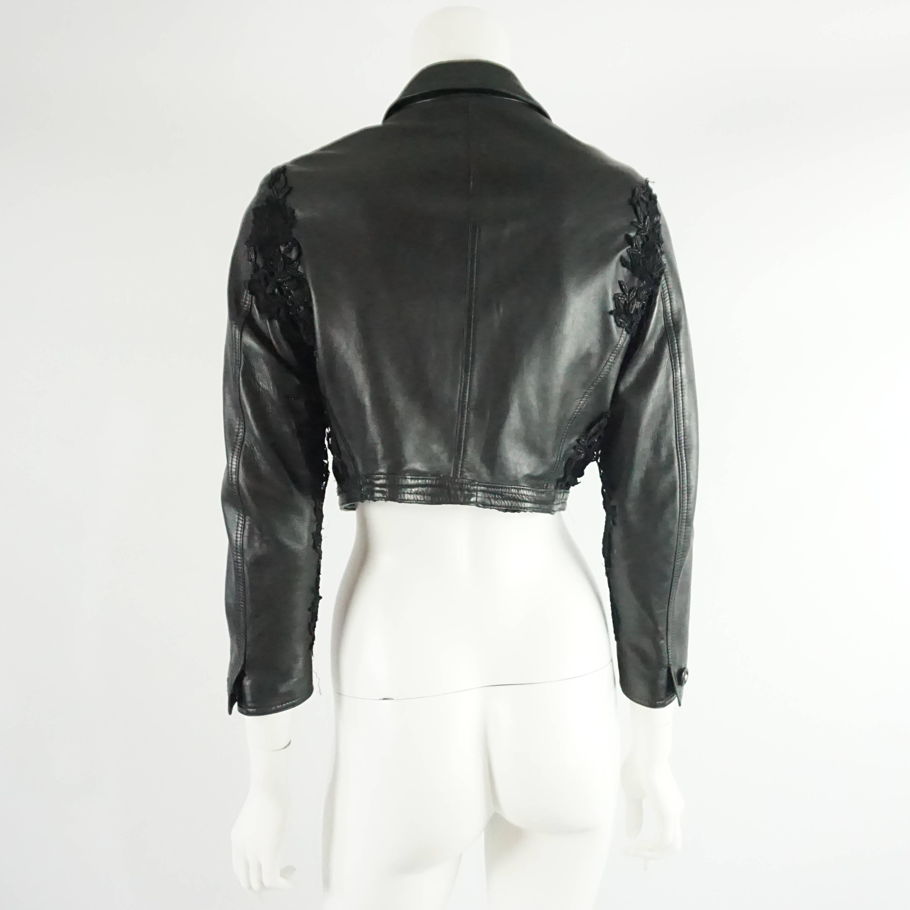 Versace Black Leather Cropped Jacket In Good Condition In West Palm Beach, FL