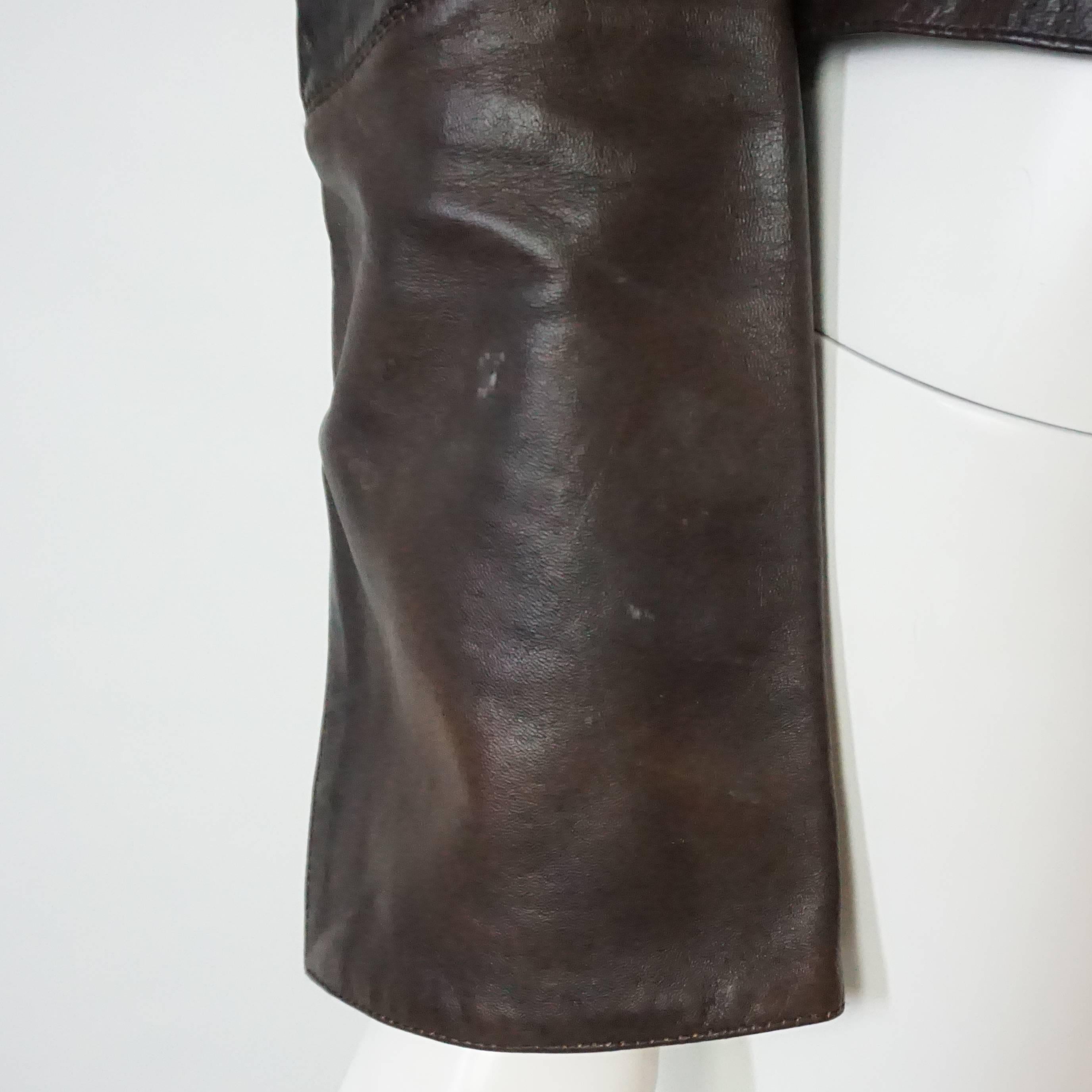 Black Valentino Chocolate Brown Tapered Leather Jacket - 8