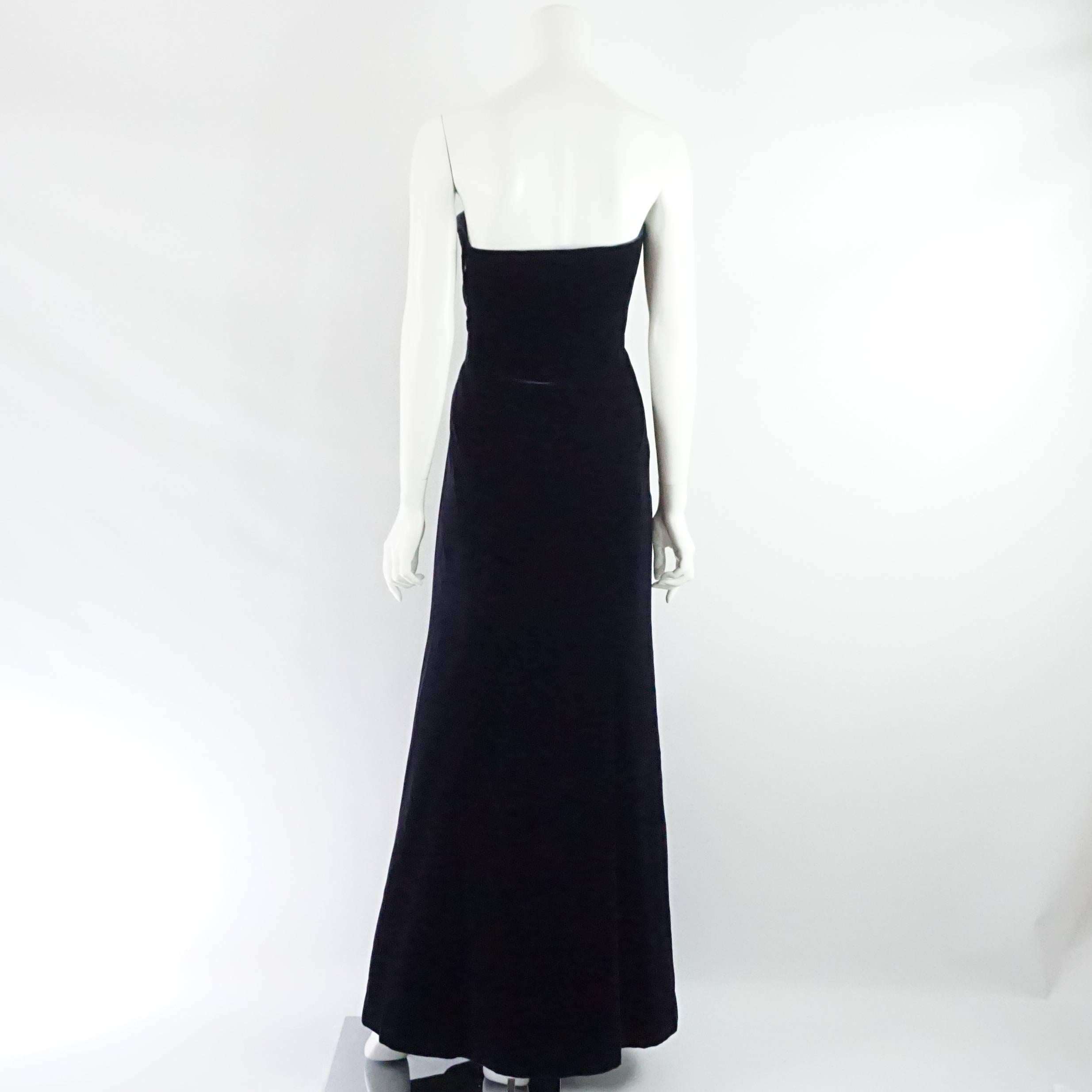 Oscar De La Renta Vestido sin tirantes de terciopelo azul marino - 12 Negro en venta