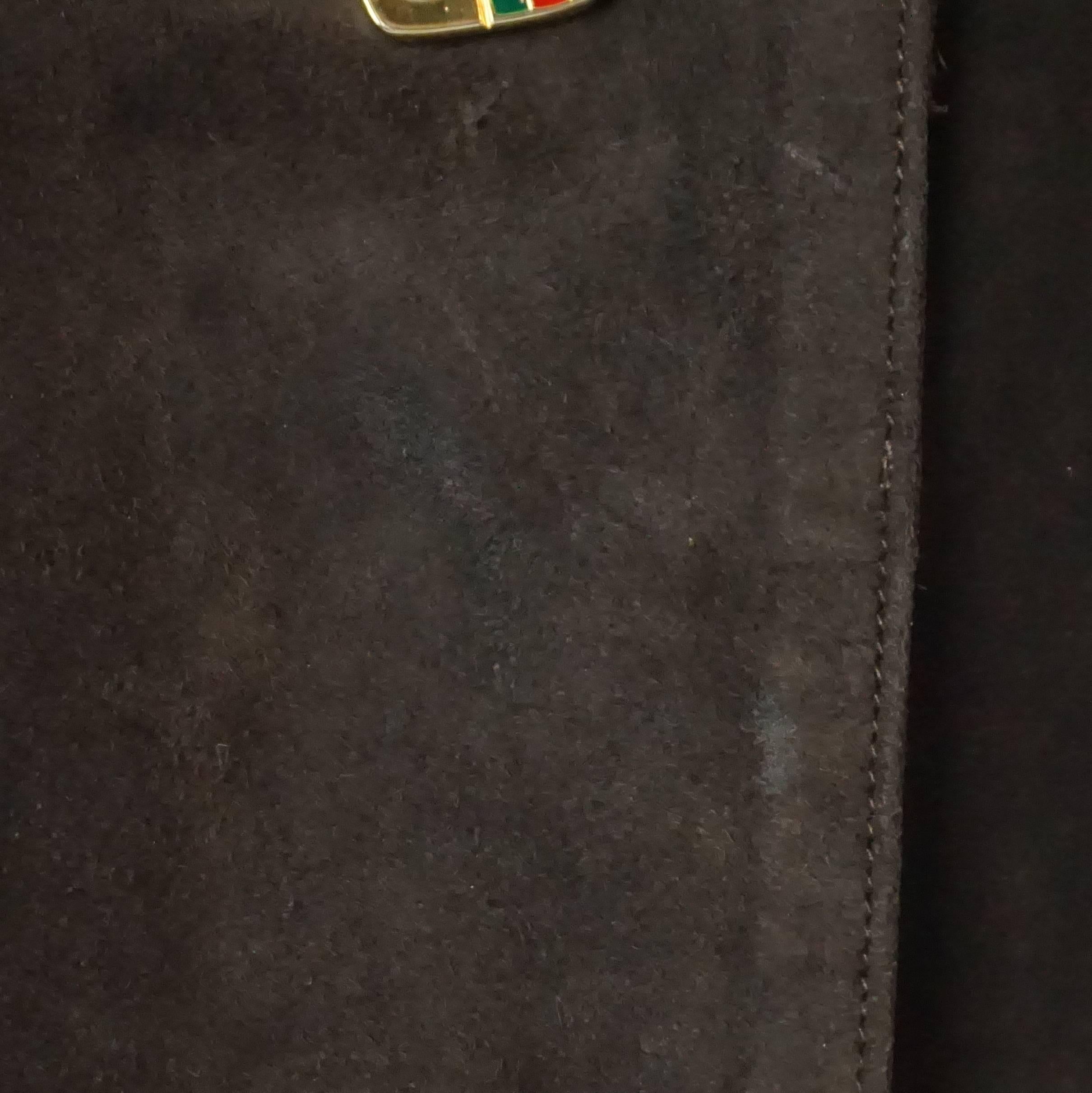 Gucci Brown Suede Monogram Long Jacket - 44 - 1970's  2