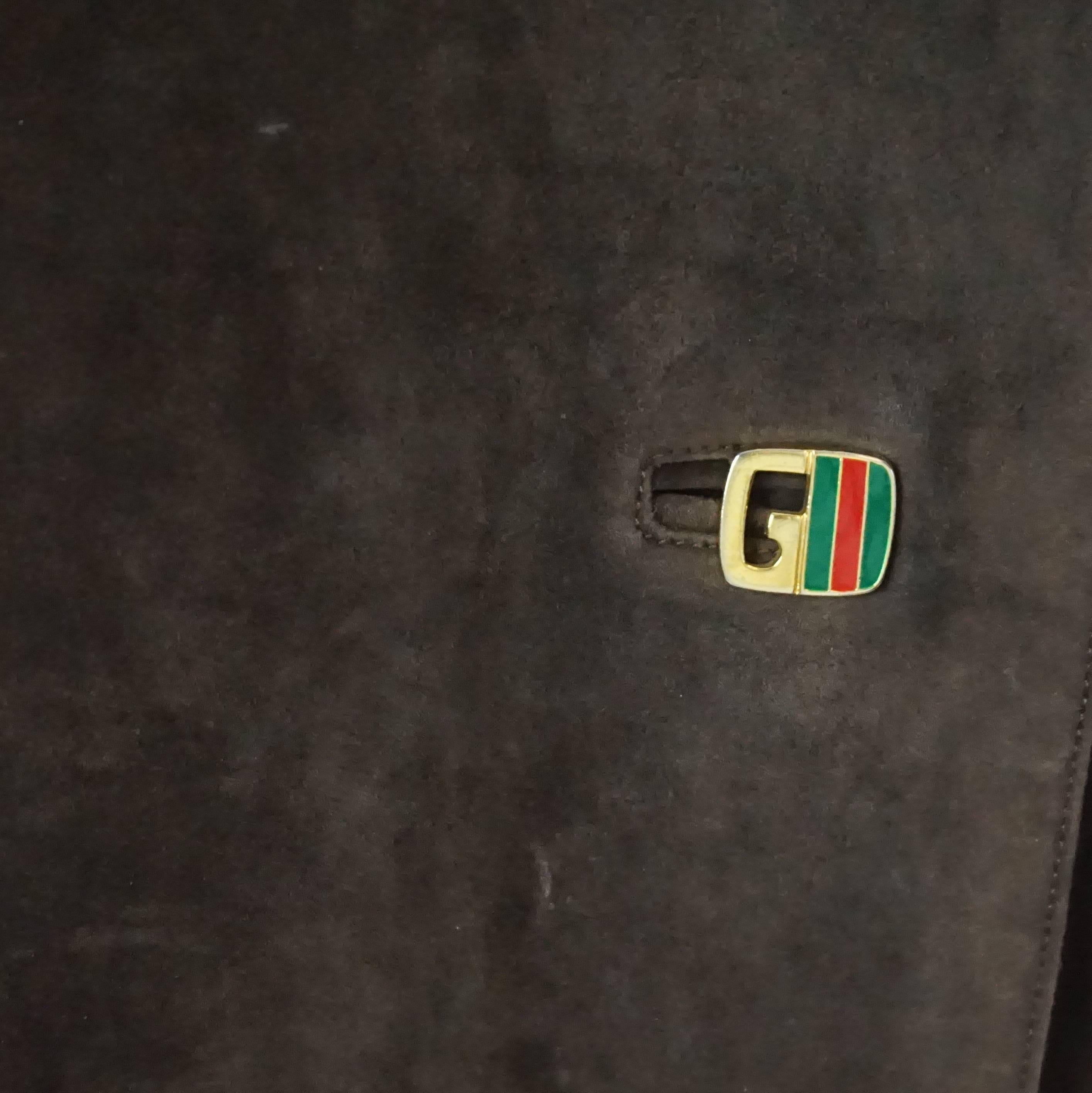 Gucci Brown Suede Monogram Long Jacket - 44 - 1970's  3