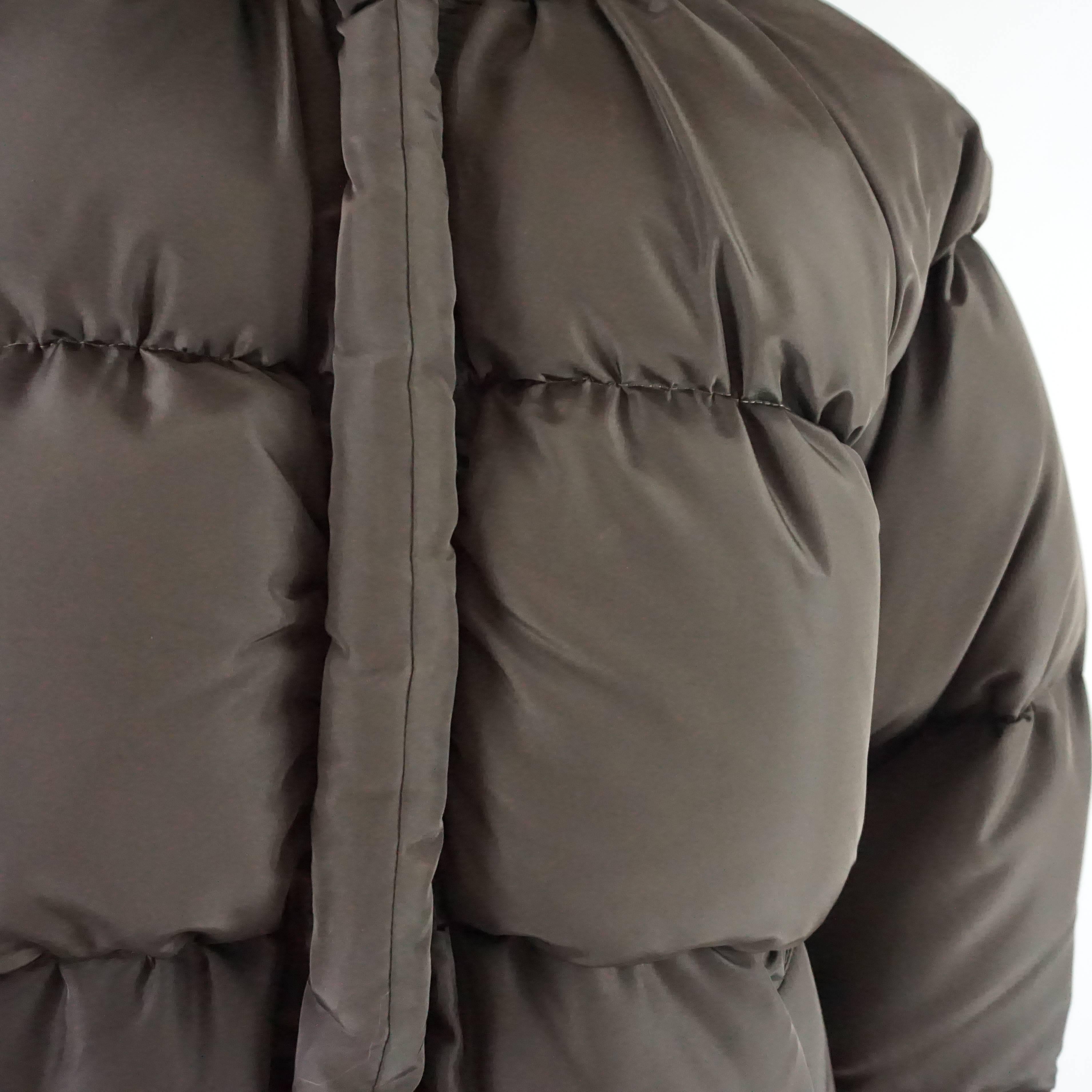 Jean Paul Gaultier Brown Puffer Jacket with Removable Hood - M/L In Excellent Condition In West Palm Beach, FL