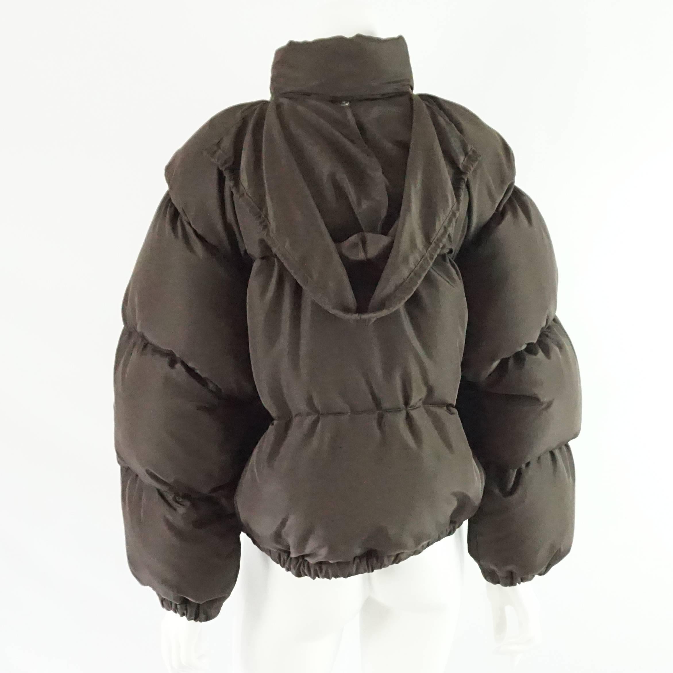 Black Jean Paul Gaultier Brown Puffer Jacket with Removable Hood - M/L