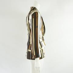 Christian Dior Chaqueta de Seda Marfil con Diseño de Bastón Marrón - 38