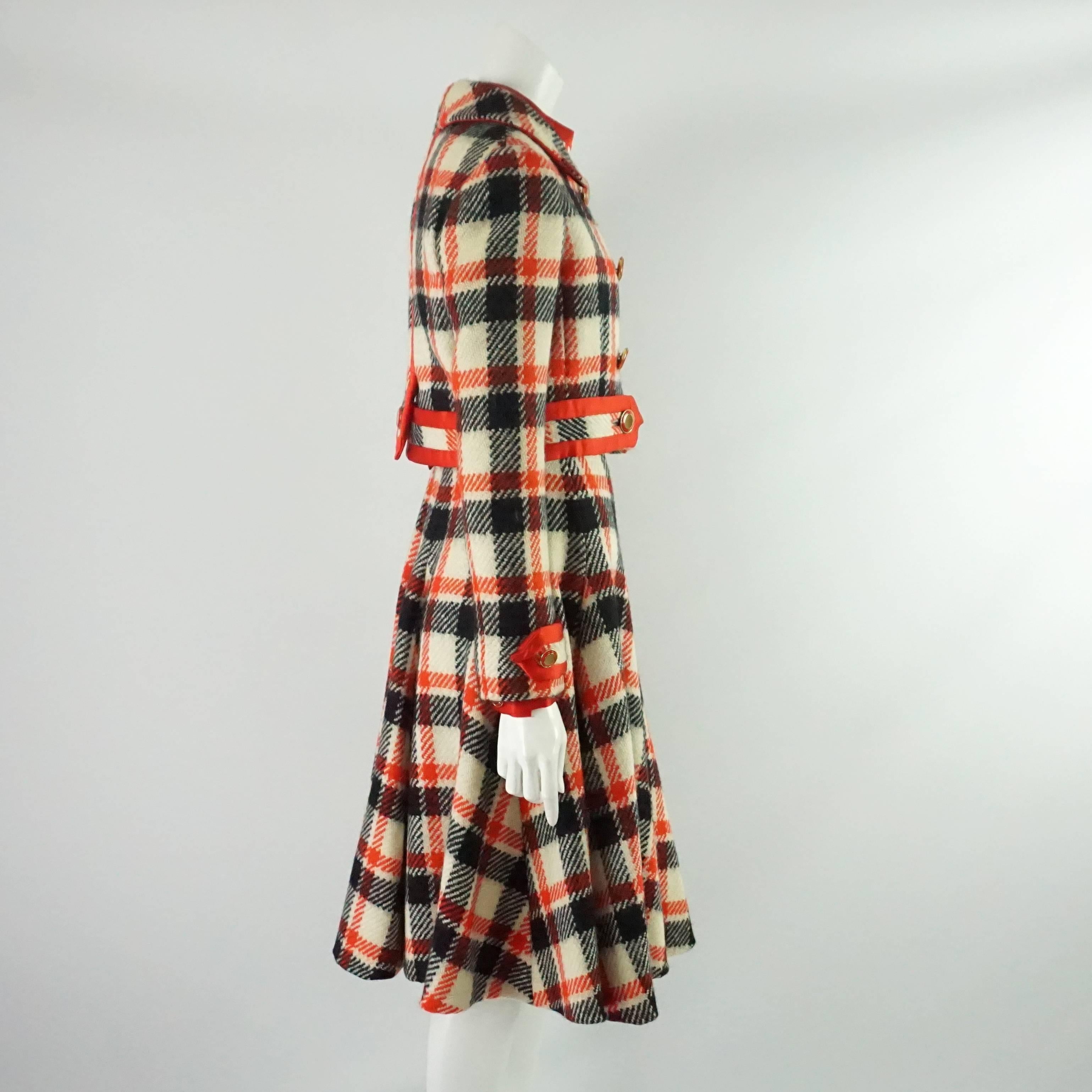 Brown Ronald Amey Black, Ivory, and Red Plaid Wool Dress Set - 8 - 1970's 