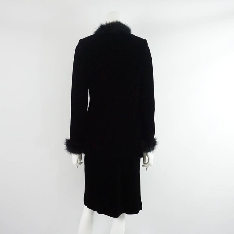 Bill Blass Black Velvet Skirt Suit with Feather Trim - 8 For Sale at ...