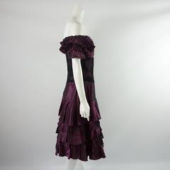 Vicky Tiel Eggplant Pleated Taffeta and Lace Dress - 46 - 1980's