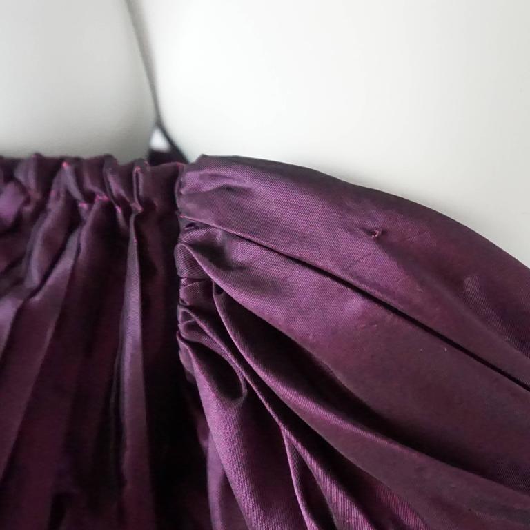 Women's Vicky Tiel Eggplant Pleated Taffeta and Lace Dress - 46 - 1980's  For Sale