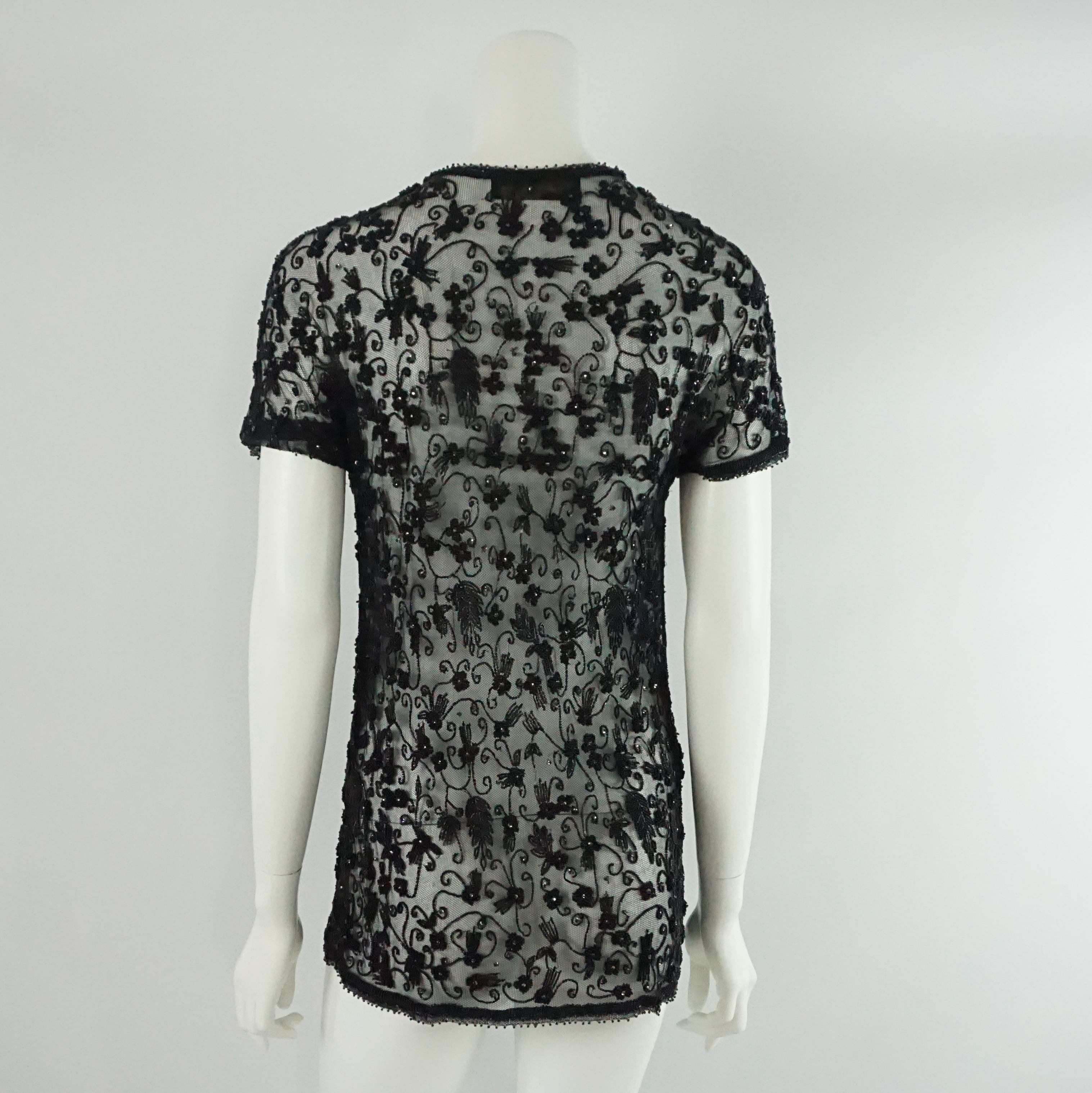 Donna Karan Black Heavily Beaded Mesh Short Sleeve Jacket - 4 - 1990's  In Excellent Condition In West Palm Beach, FL